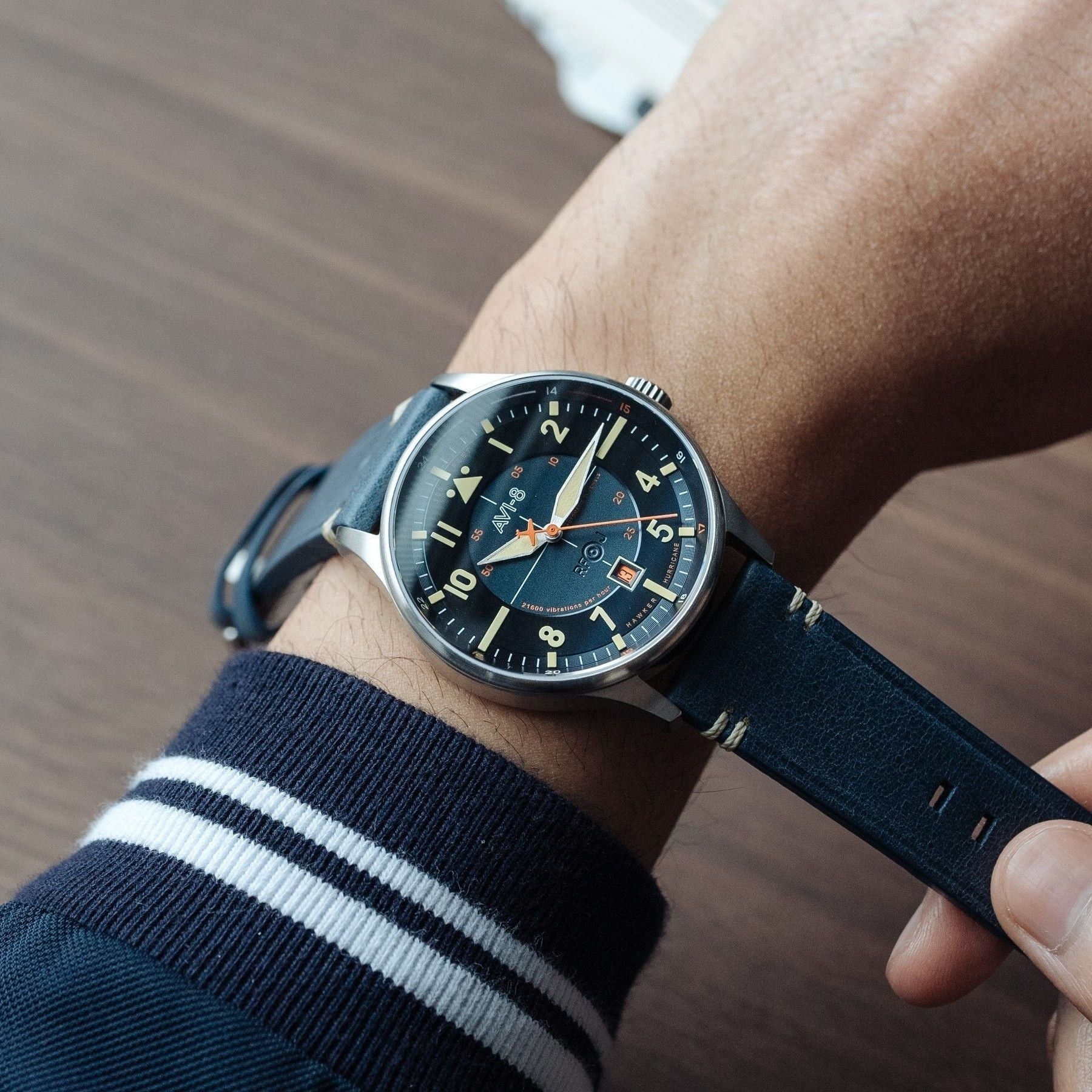 AVI - 8 Hawker Hurricane Kent Automatic Sussex Leather Strap Blue Dial Automatic AV - 4094 - 02 Men's Watch - Prestige Stones