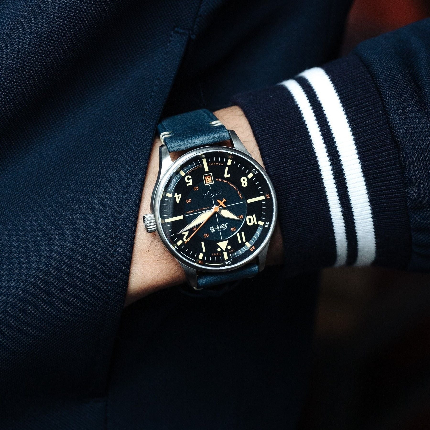 AVI - 8 Hawker Hurricane Kent Automatic Sussex Leather Strap Blue Dial Automatic AV - 4094 - 02 Men's Watch - Prestige Stones