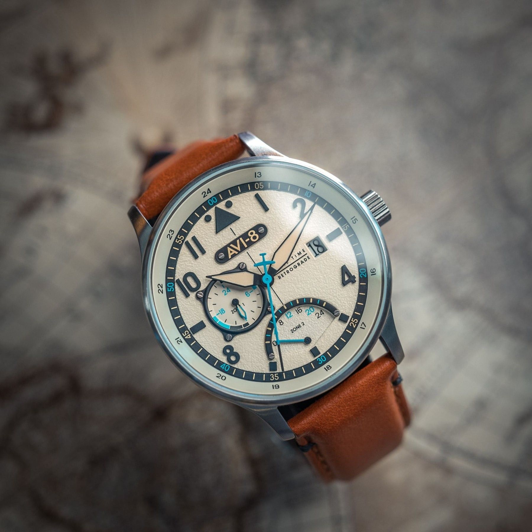 AVI - 8 Hawker Hurricane Mckellar Dual Time Brown Beige Leather Strap Cream Dial AV - 4101 - 0C Quartz Men's Watch With Extra Strap - Prestige Stones