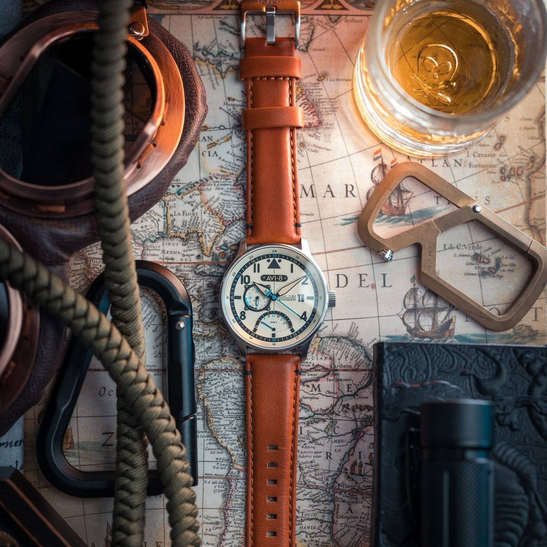 AVI - 8 Hawker Hurricane Mckellar Dual Time Brown Beige Leather Strap Cream Dial AV - 4101 - 0C Quartz Men's Watch With Extra Strap - Prestige Stones