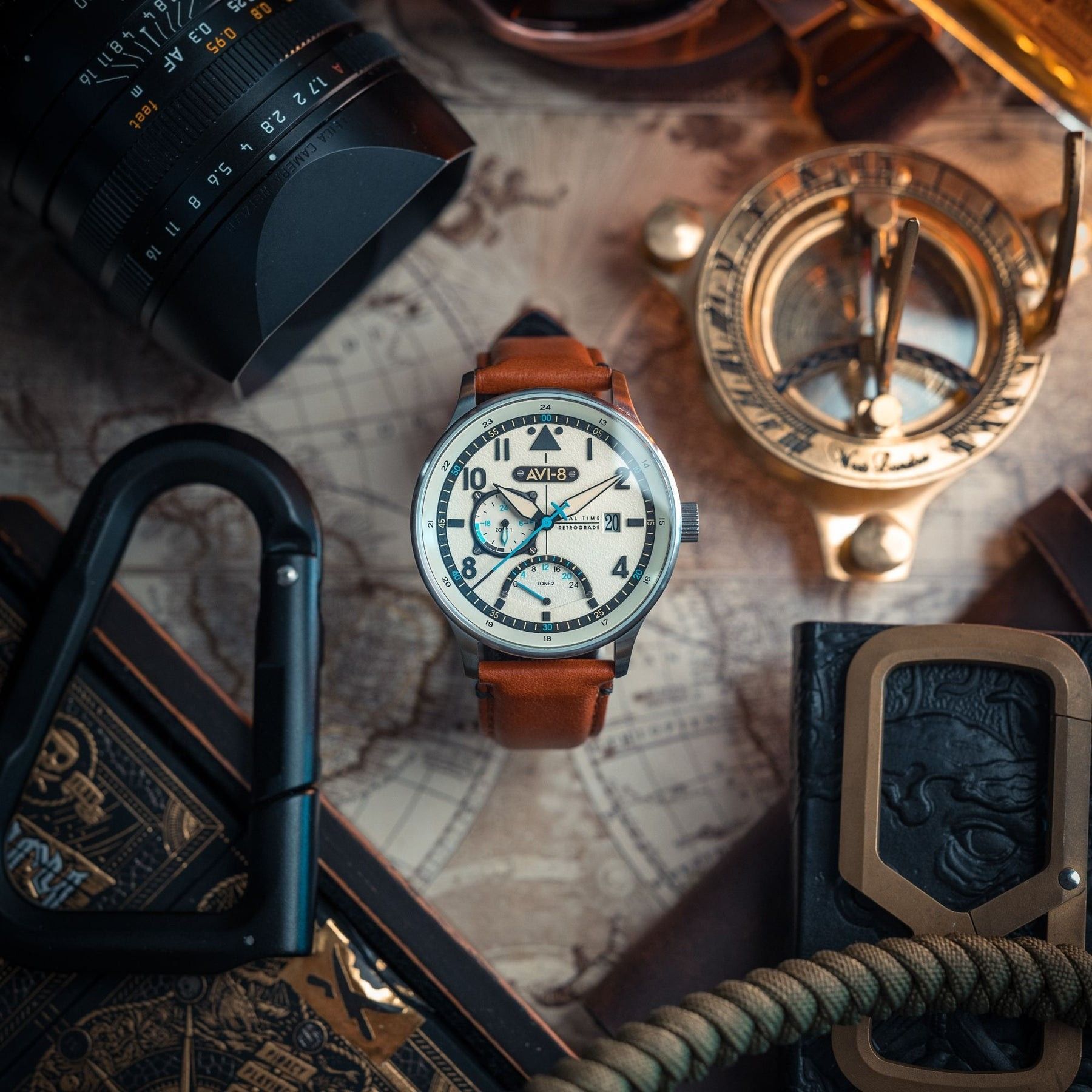 AVI - 8 Hawker Hurricane Mckellar Dual Time Brown Beige Leather Strap Cream Dial AV - 4101 - 0C Quartz Men's Watch With Extra Strap - Prestige Stones