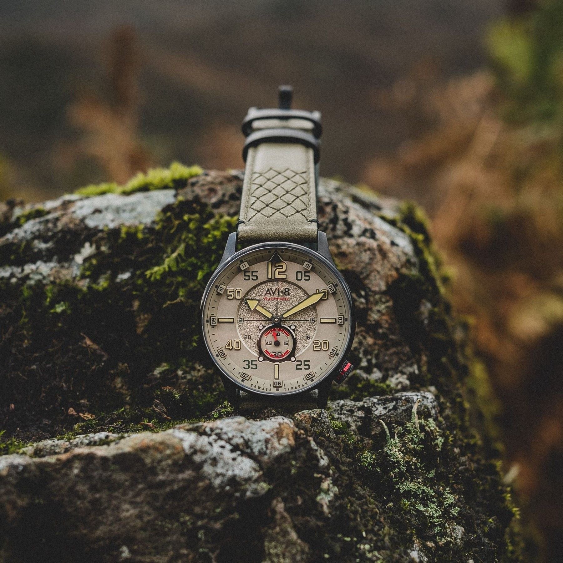 AVI - 8 Hawker Typhoon Baldwin Automatic Leather Strap Dark Khaki Dial AV - 4119 - 04 Men's Watch - Prestige Stones