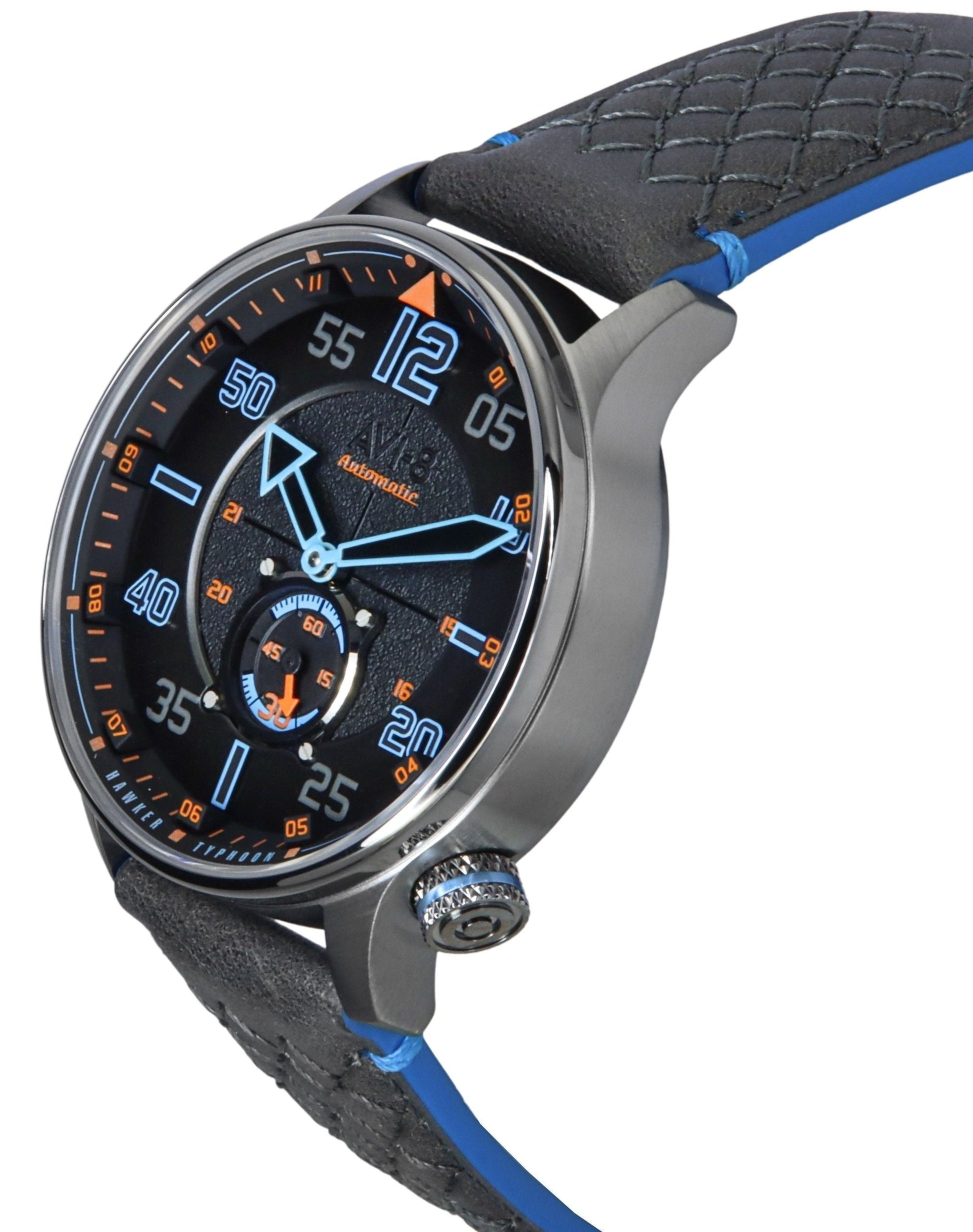 AVI - 8 Hawker Typhoon Baldwin Iron Blue Leather Strap Grey Dial Automatic AV - 4119 - 03 Men's Watch - Prestige Stones