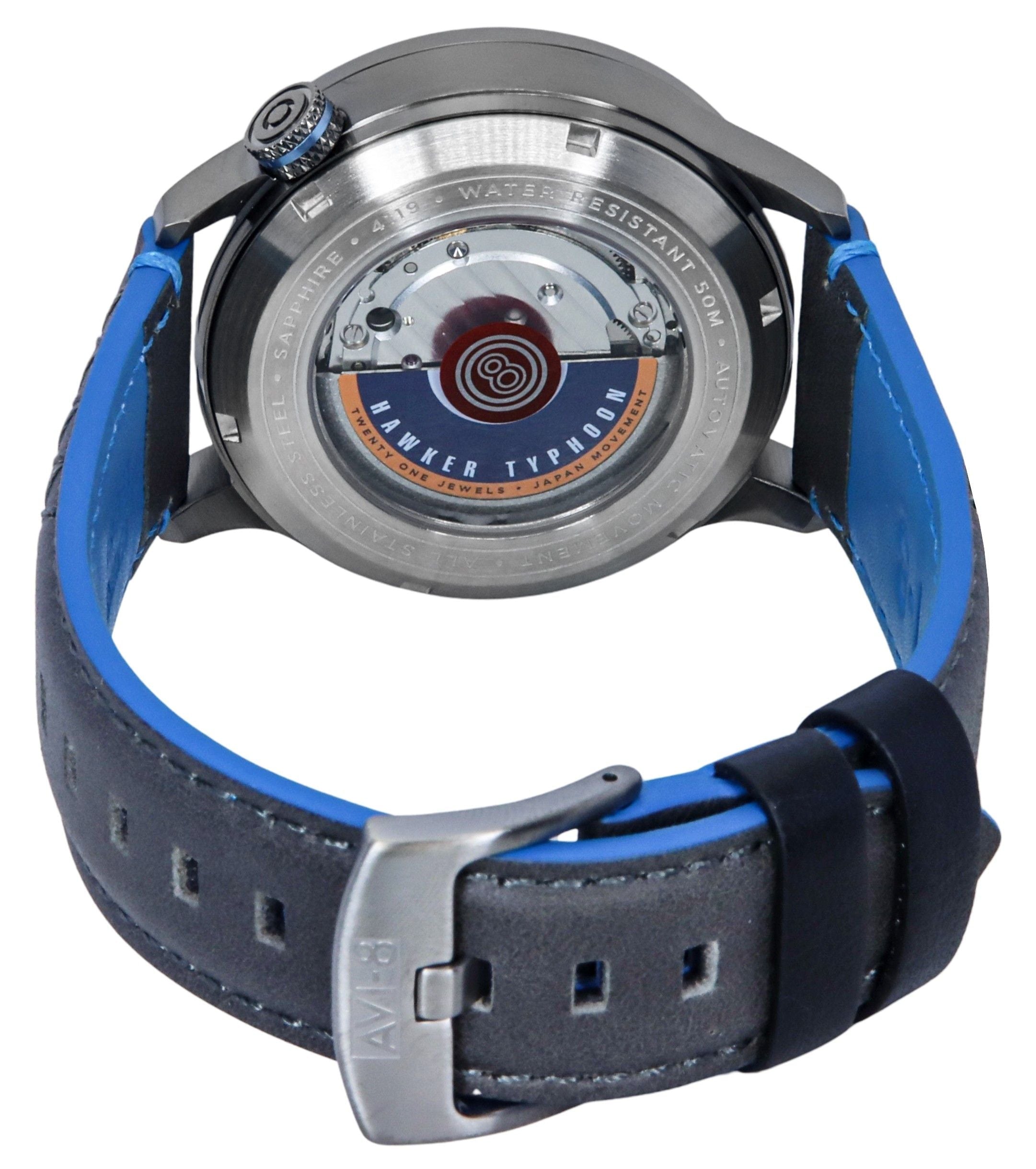AVI - 8 Hawker Typhoon Baldwin Iron Blue Leather Strap Grey Dial Automatic AV - 4119 - 03 Men's Watch - Prestige Stones