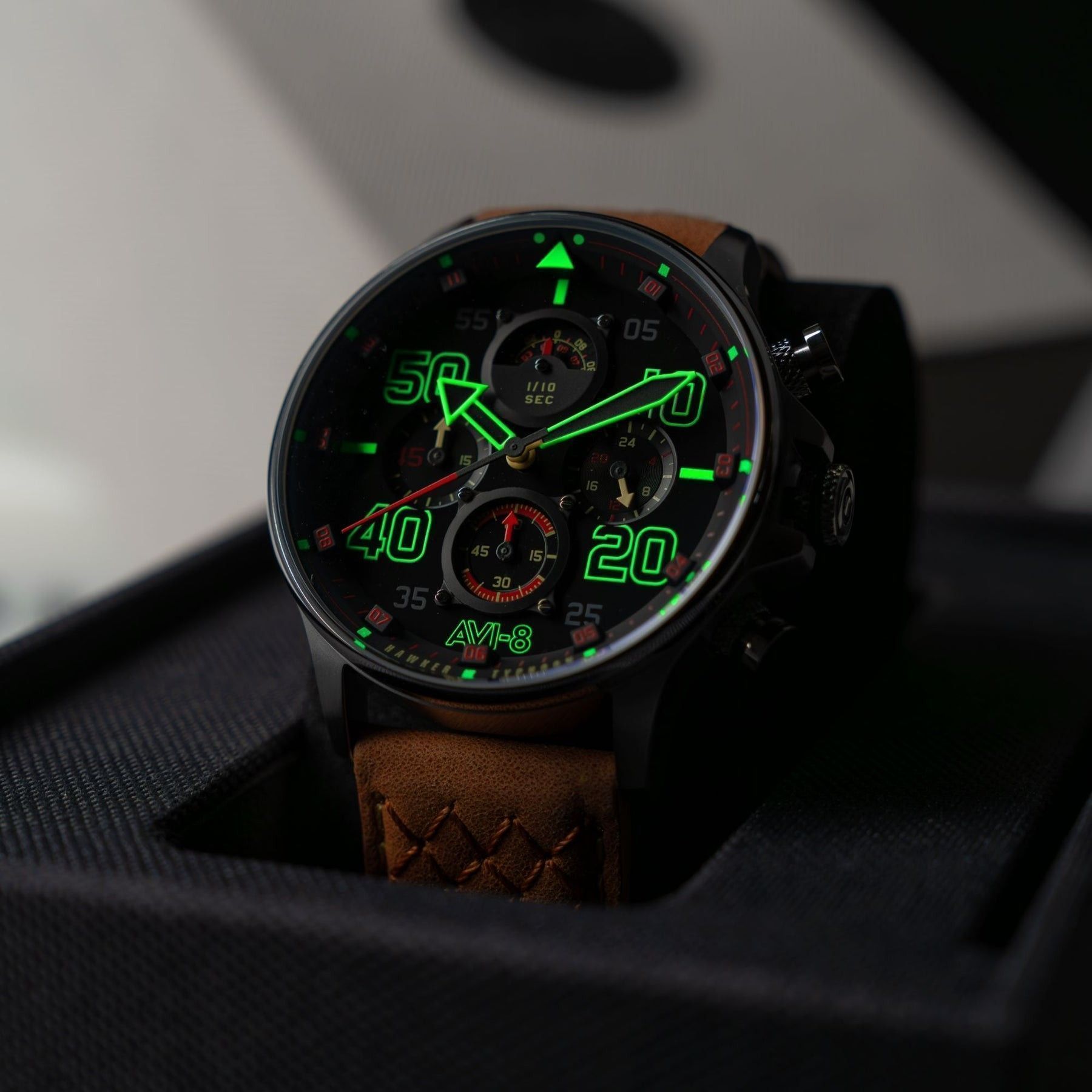 AVI - 8 Hawker Typhoon Coningham Chronograph Baldwin Leather Strap Black Dial Quartz AV - 4093 - 0B Men's Watch - Prestige Stones