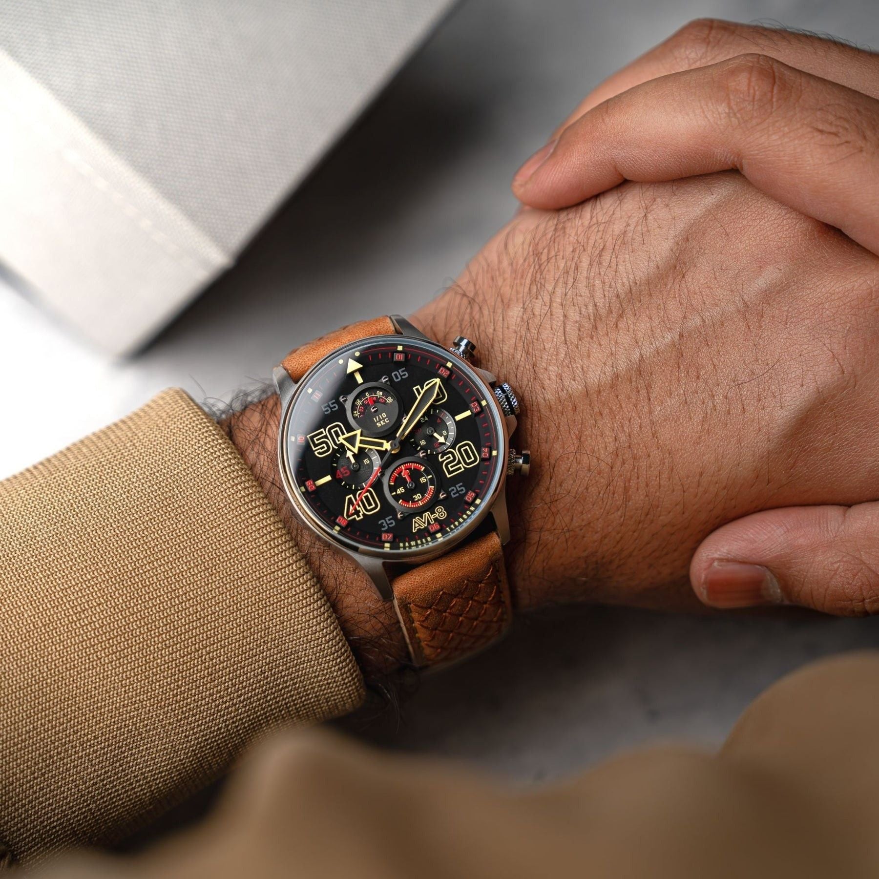 AVI - 8 Hawker Typhoon Coningham Chronograph Baldwin Leather Strap Black Dial Quartz AV - 4093 - 0B Men's Watch - Prestige Stones