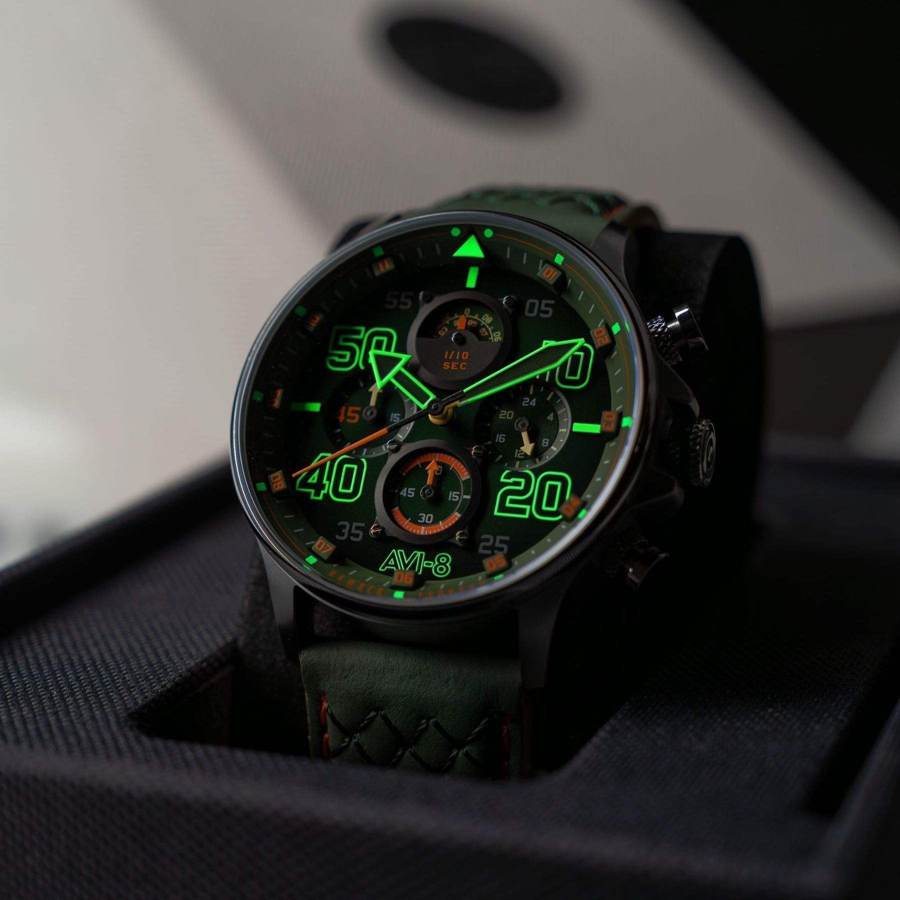 AVI - 8 Hawker Typhoon Coningham Chronograph Harding Leather Strap Green Dial Quartz AV - 4093 - 0D Men's Watch - Prestige Stones