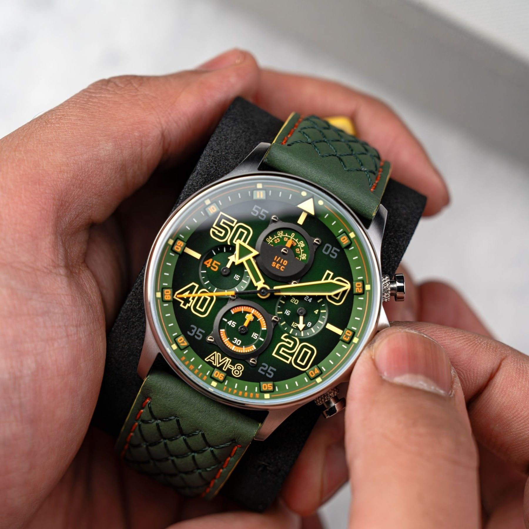 AVI - 8 Hawker Typhoon Coningham Chronograph Harding Leather Strap Green Dial Quartz AV - 4093 - 0D Men's Watch - Prestige Stones