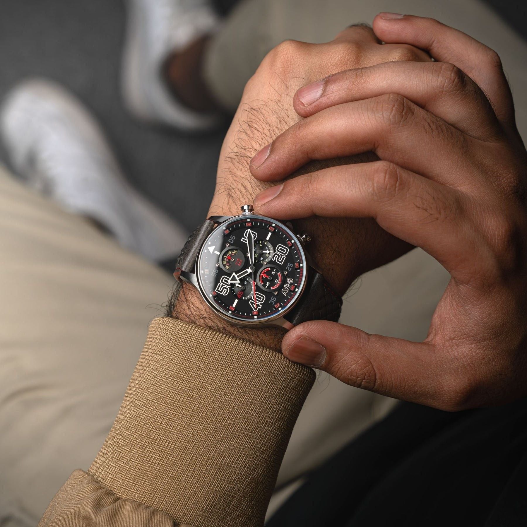 AVI - 8 Hawker Typhoon Coningham Chronograph Leather Strap Black Dial Quartz AV - 4093 - 0A Men's Watch - Prestige Stones