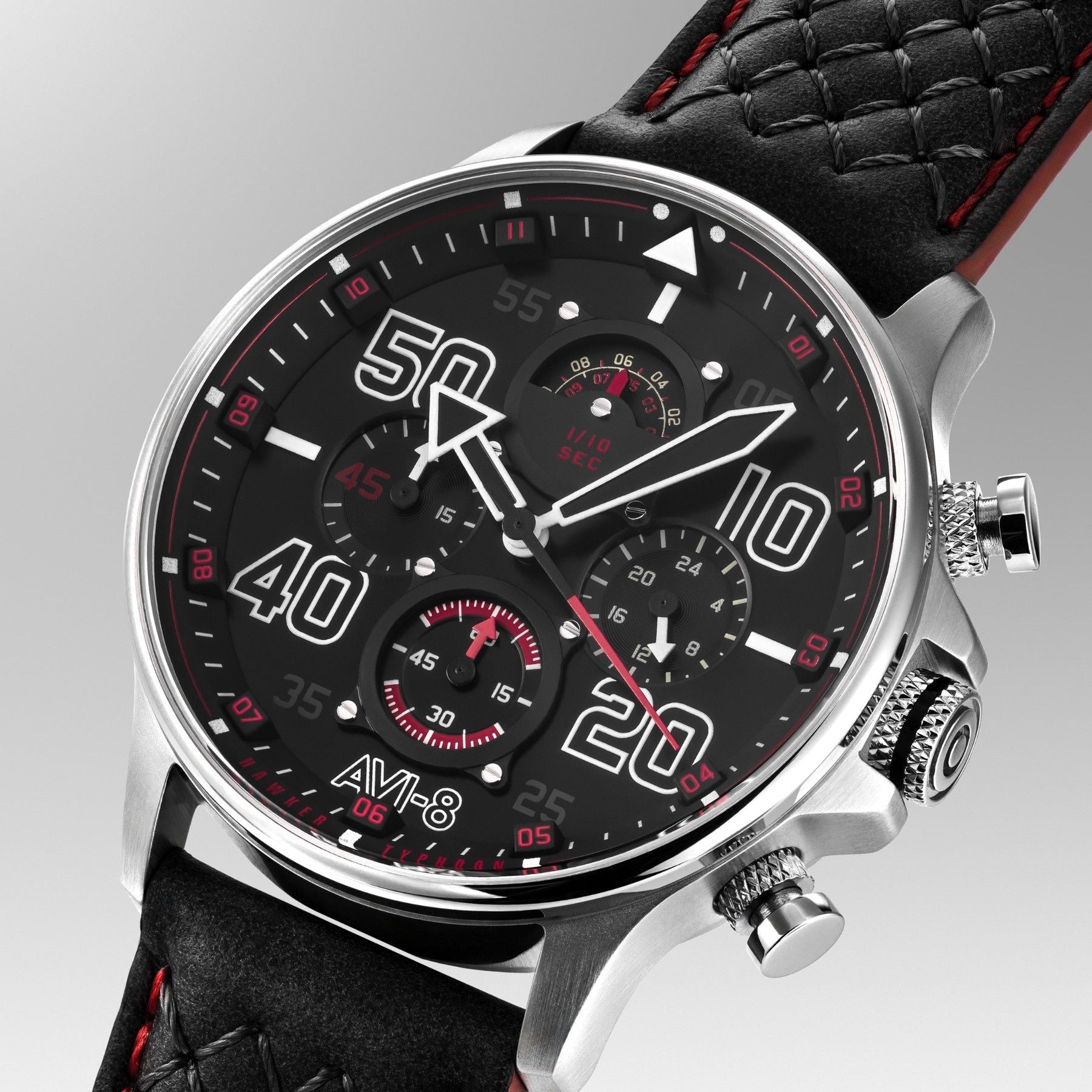 AVI - 8 Hawker Typhoon Coningham Chronograph Leather Strap Black Dial Quartz AV - 4093 - 0A Men's Watch - Prestige Stones