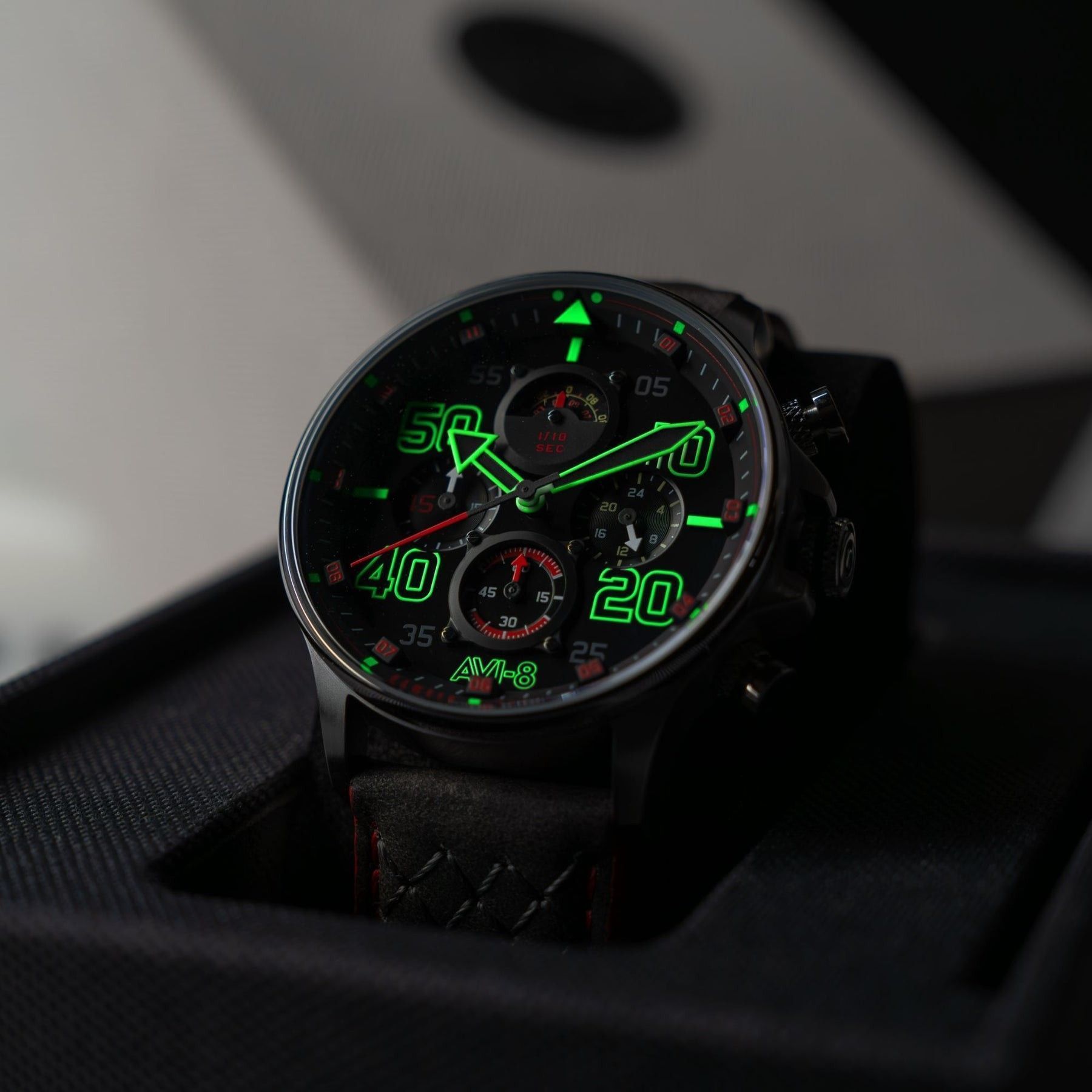 AVI - 8 Hawker Typhoon Coningham Chronograph Leather Strap Black Dial Quartz AV - 4093 - 0A Men's Watch - Prestige Stones