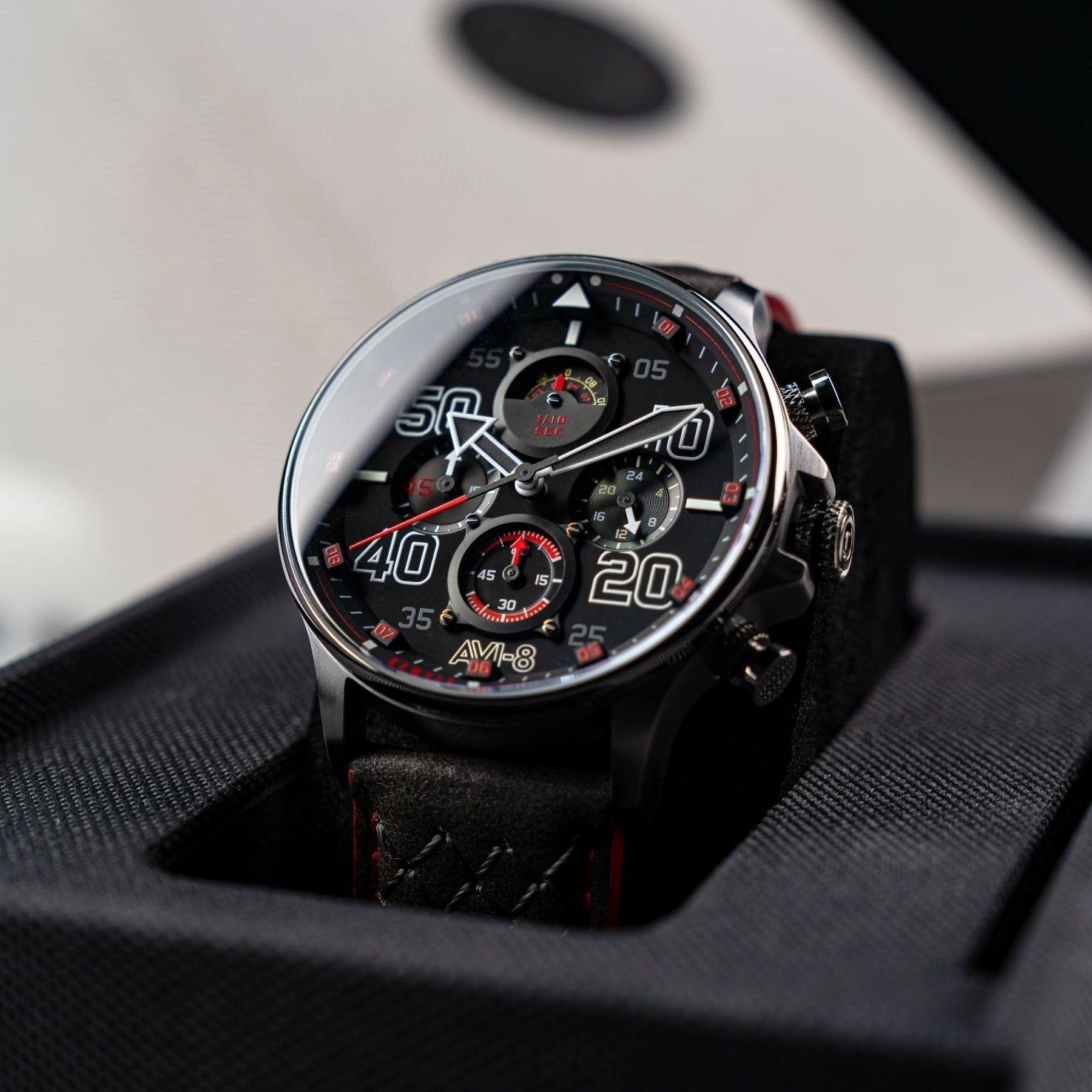 AVI - 8 Hawker Typhoon Coningham Chronograph Leather Strap Black Dial Quartz AV - 4093 - 0A Men's Watch - Prestige Stones