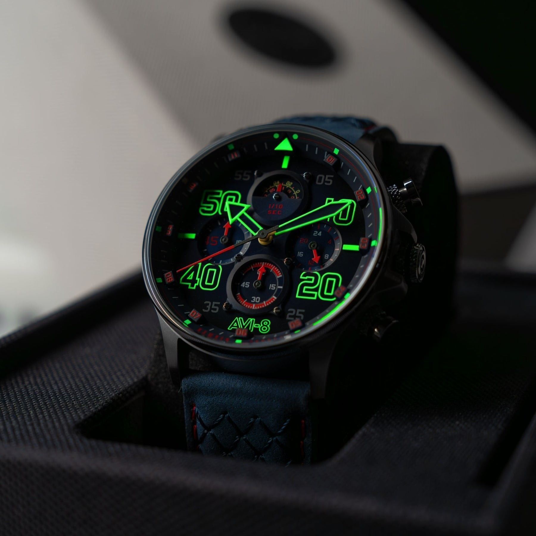 AVI - 8 Hawker Typhoon Coningham Chronograph Rumbold Leather Strap Blue Dial Quartz AV - 4093 - 0C Men's Watch - Prestige Stones