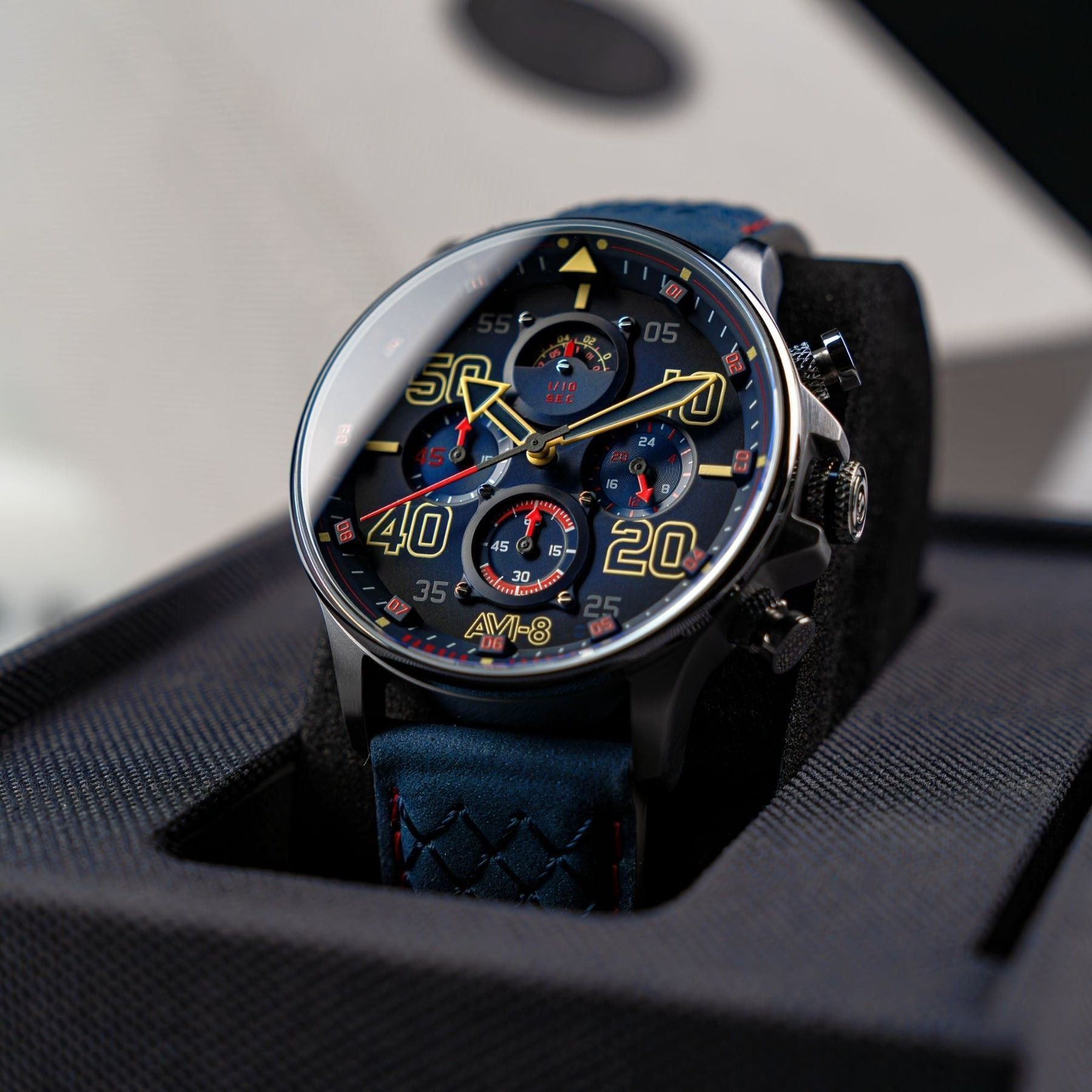 AVI - 8 Hawker Typhoon Coningham Chronograph Rumbold Leather Strap Blue Dial Quartz AV - 4093 - 0C Men's Watch - Prestige Stones