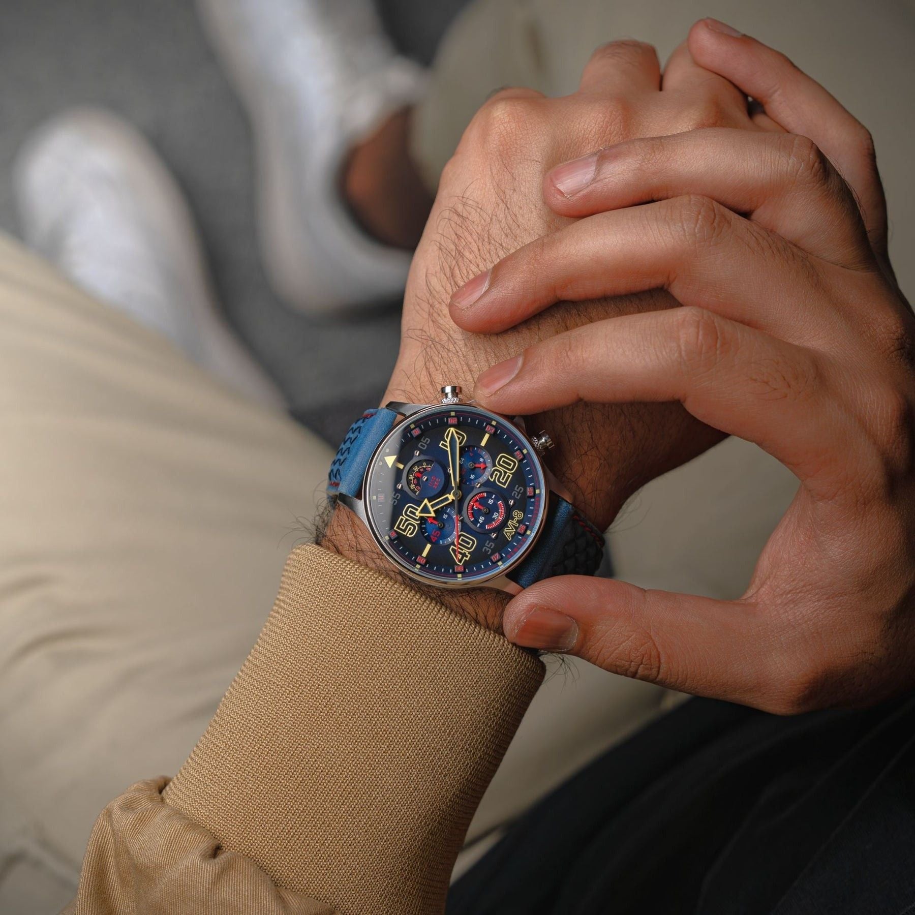 AVI - 8 Hawker Typhoon Coningham Chronograph Rumbold Leather Strap Blue Dial Quartz AV - 4093 - 0C Men's Watch - Prestige Stones