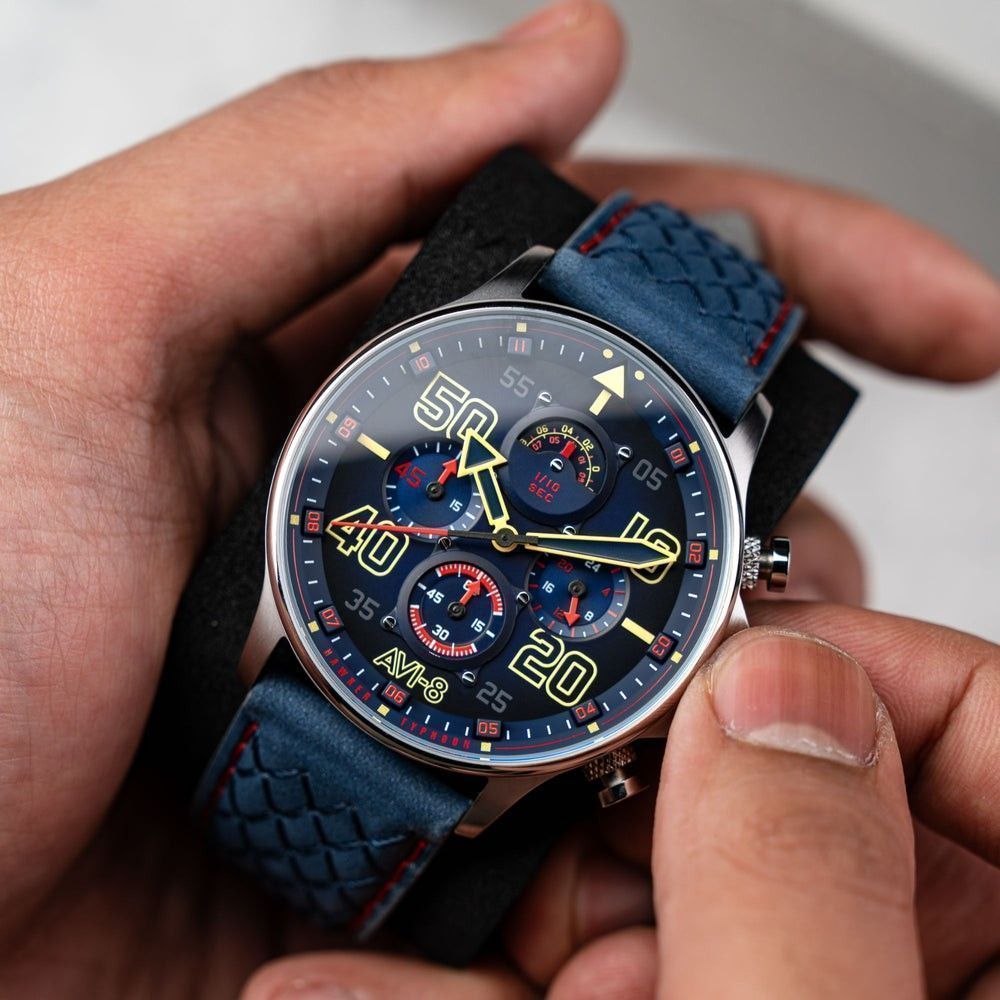 AVI - 8 Hawker Typhoon Coningham Chronograph Rumbold Leather Strap Blue Dial Quartz AV - 4093 - 0C Men's Watch - Prestige Stones