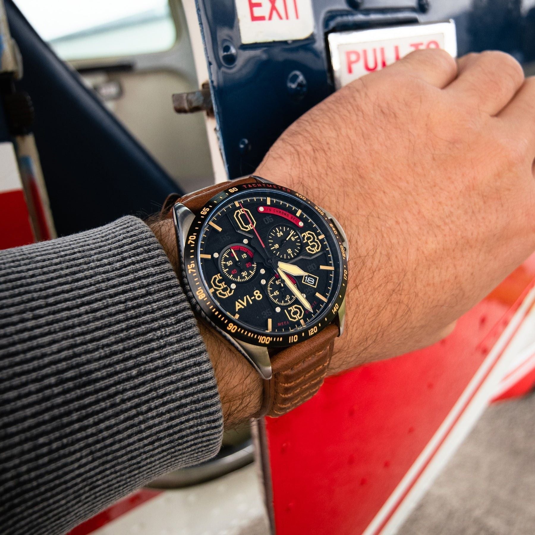 AVI - 8 P - 51 Mustang Blakeslee Chronograph Bronze Oak Quartz AV - 4077 - 02 Men's Watch - Prestige Stones