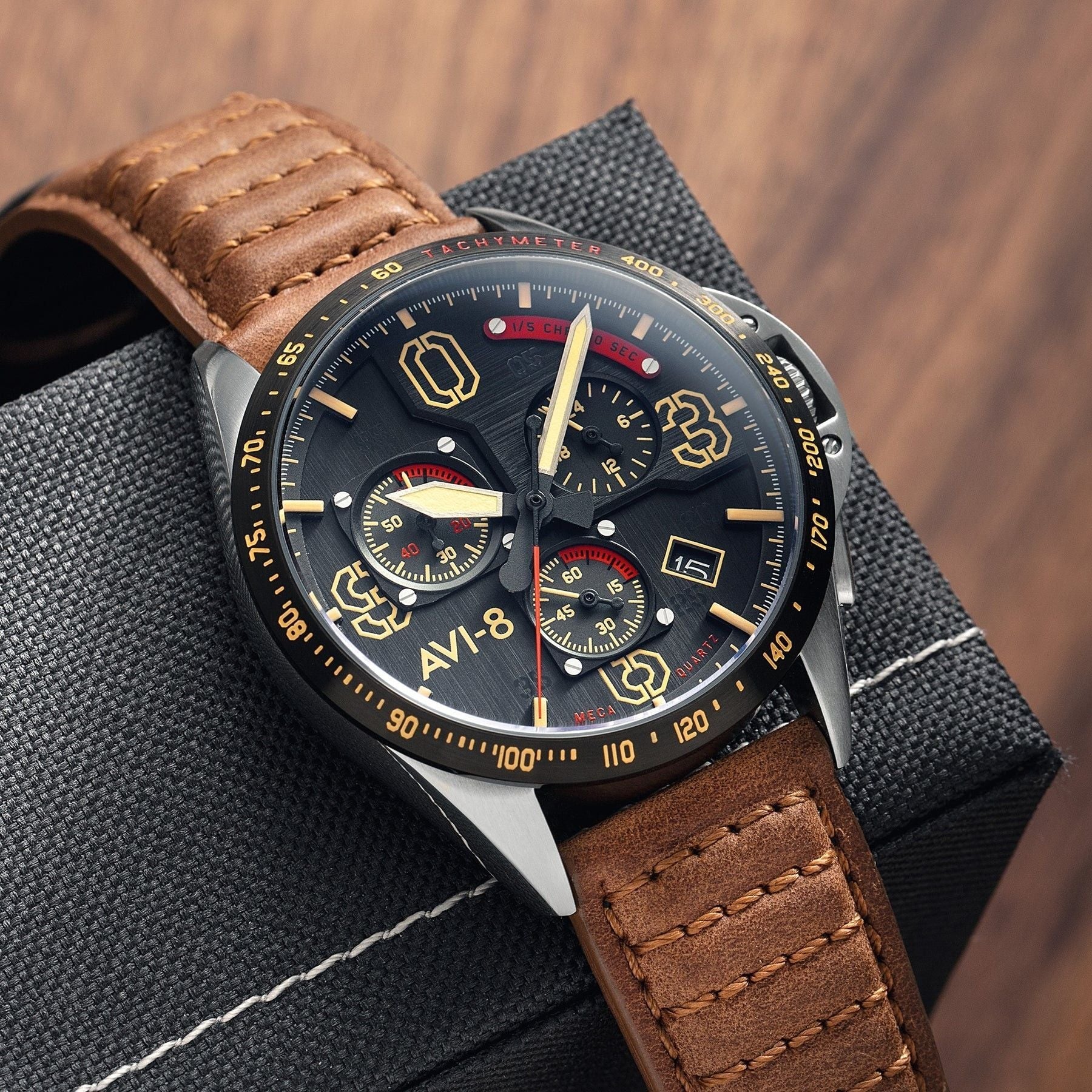 AVI - 8 P - 51 Mustang Blakeslee Chronograph Bronze Oak Quartz AV - 4077 - 02 Men's Watch - Prestige Stones