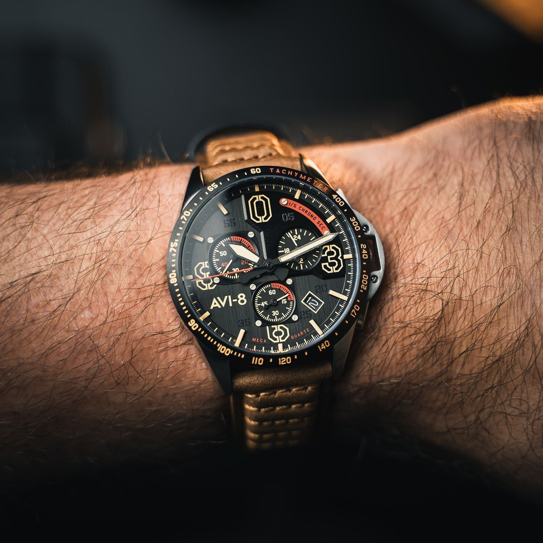 AVI - 8 P - 51 Mustang Blakeslee Chronograph Bronze Oak Quartz AV - 4077 - 02 Men's Watch - Prestige Stones