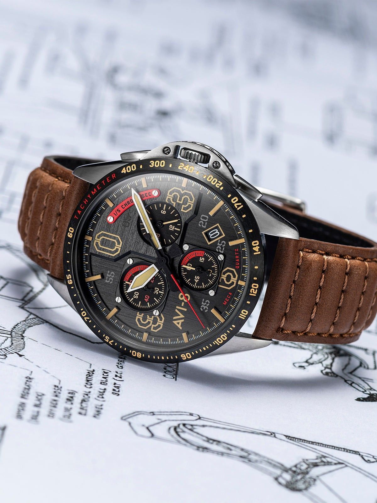 AVI - 8 P - 51 Mustang Blakeslee Chronograph Bronze Oak Quartz AV - 4077 - 02 Men's Watch - Prestige Stones
