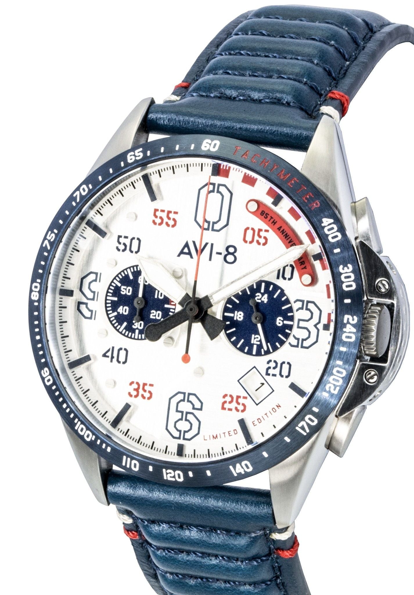 AVI - 8 P - 51 Mustang Kindelberger Chronograph 85th Anniversary Limited Edition Silver Dial Quartz AV - 4143 - 01 Men's Watch - Prestige Stones