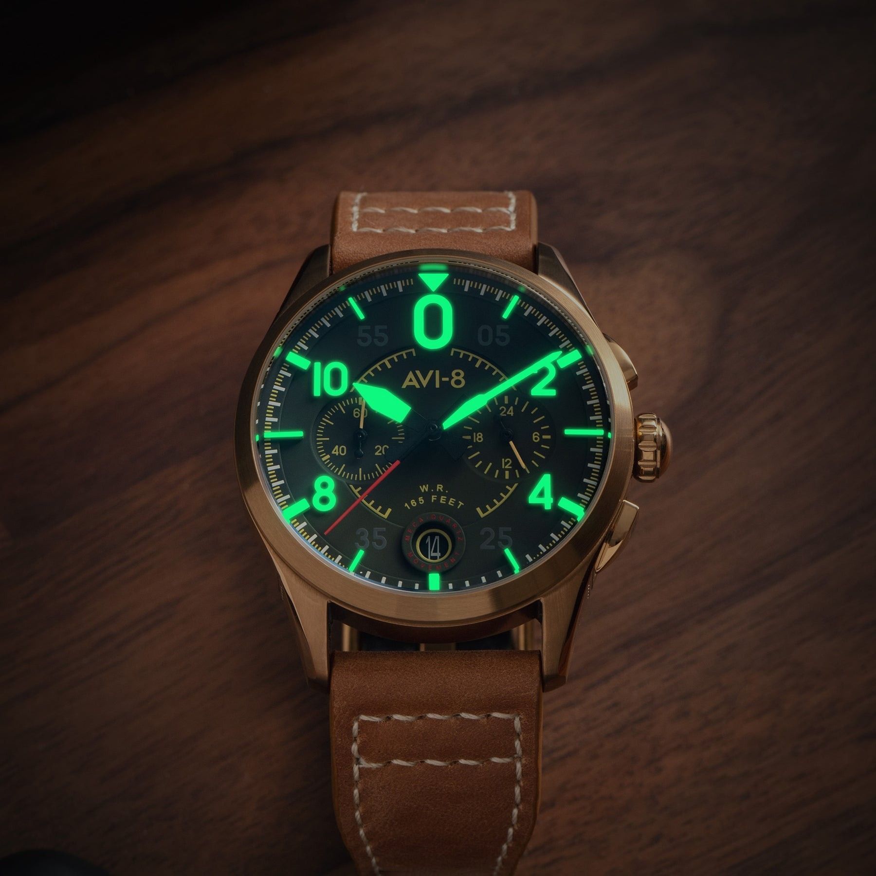 AVI - 8 Spitfire Lock Chronograph Leather Strap Bronze Green Dial Quartz AV - 4089 - 02 Men's Watch - Prestige Stones