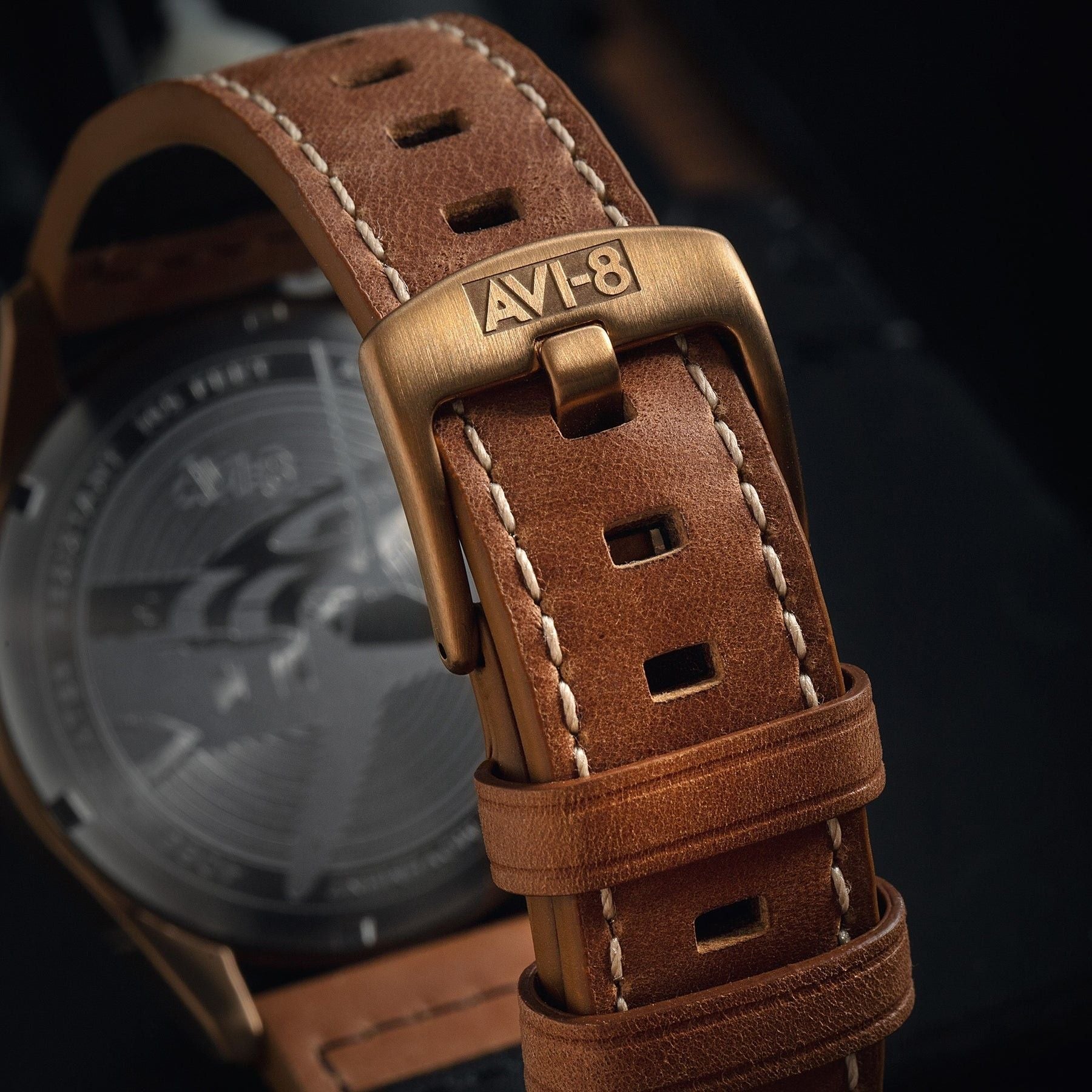 AVI - 8 Spitfire Lock Chronograph Leather Strap Bronze Green Dial Quartz AV - 4089 - 02 Men's Watch - Prestige Stones