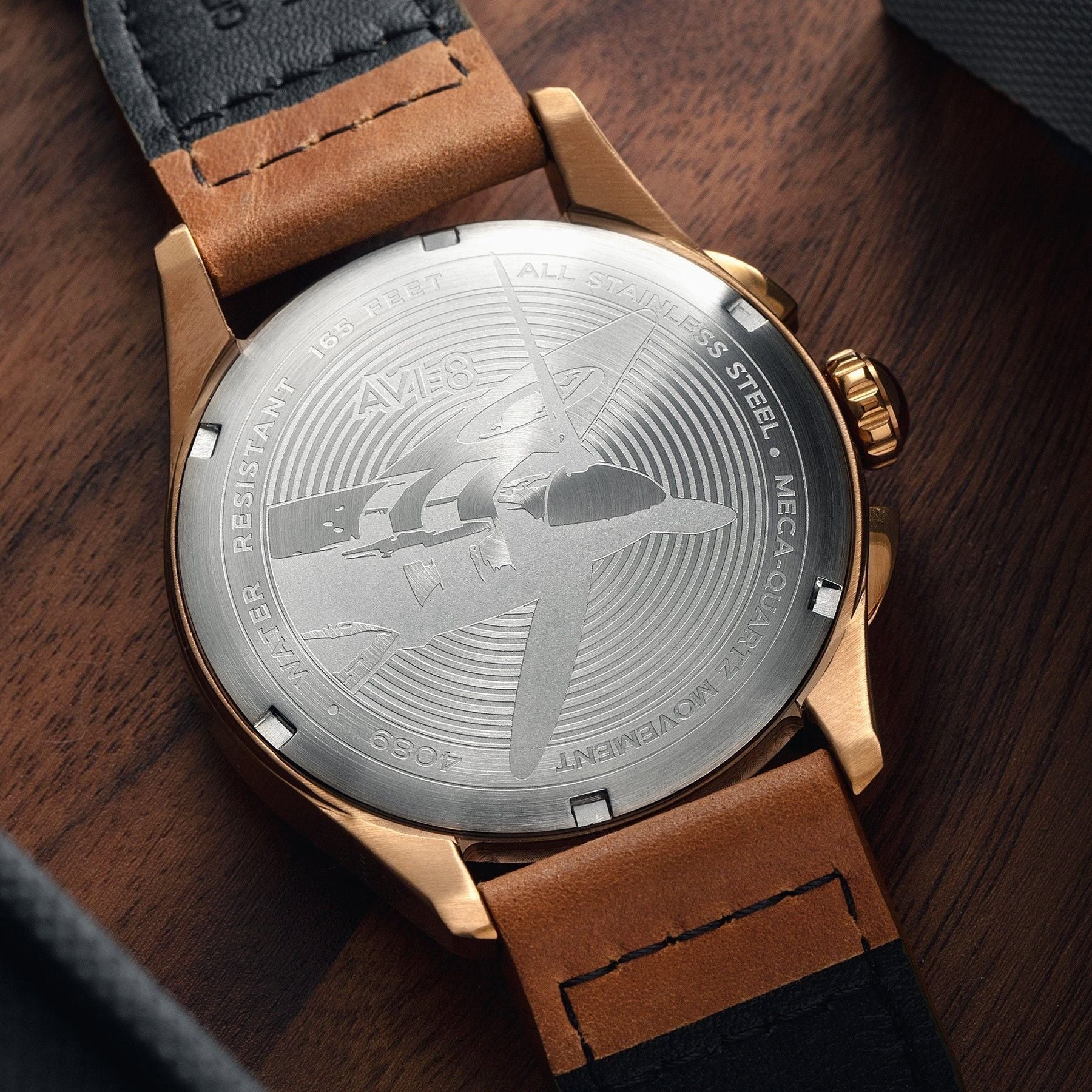 AVI - 8 Spitfire Lock Chronograph Leather Strap Bronze Green Dial Quartz AV - 4089 - 02 Men's Watch - Prestige Stones