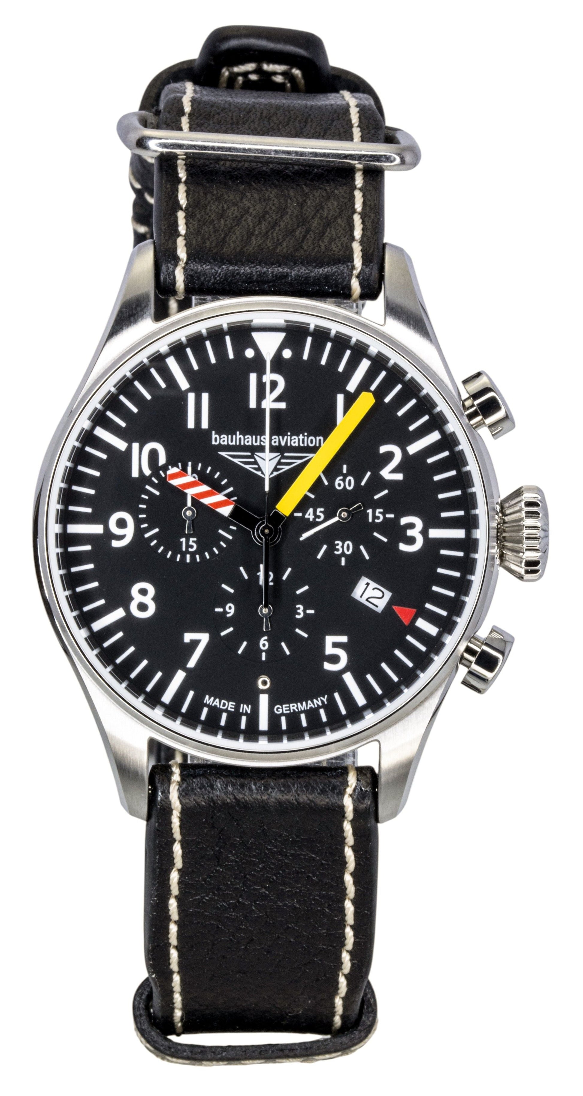 Bauhaus Aviation Chronograph Leather Strap Black Dial Quartz 27885 100M Men's Watch - Prestige Stones