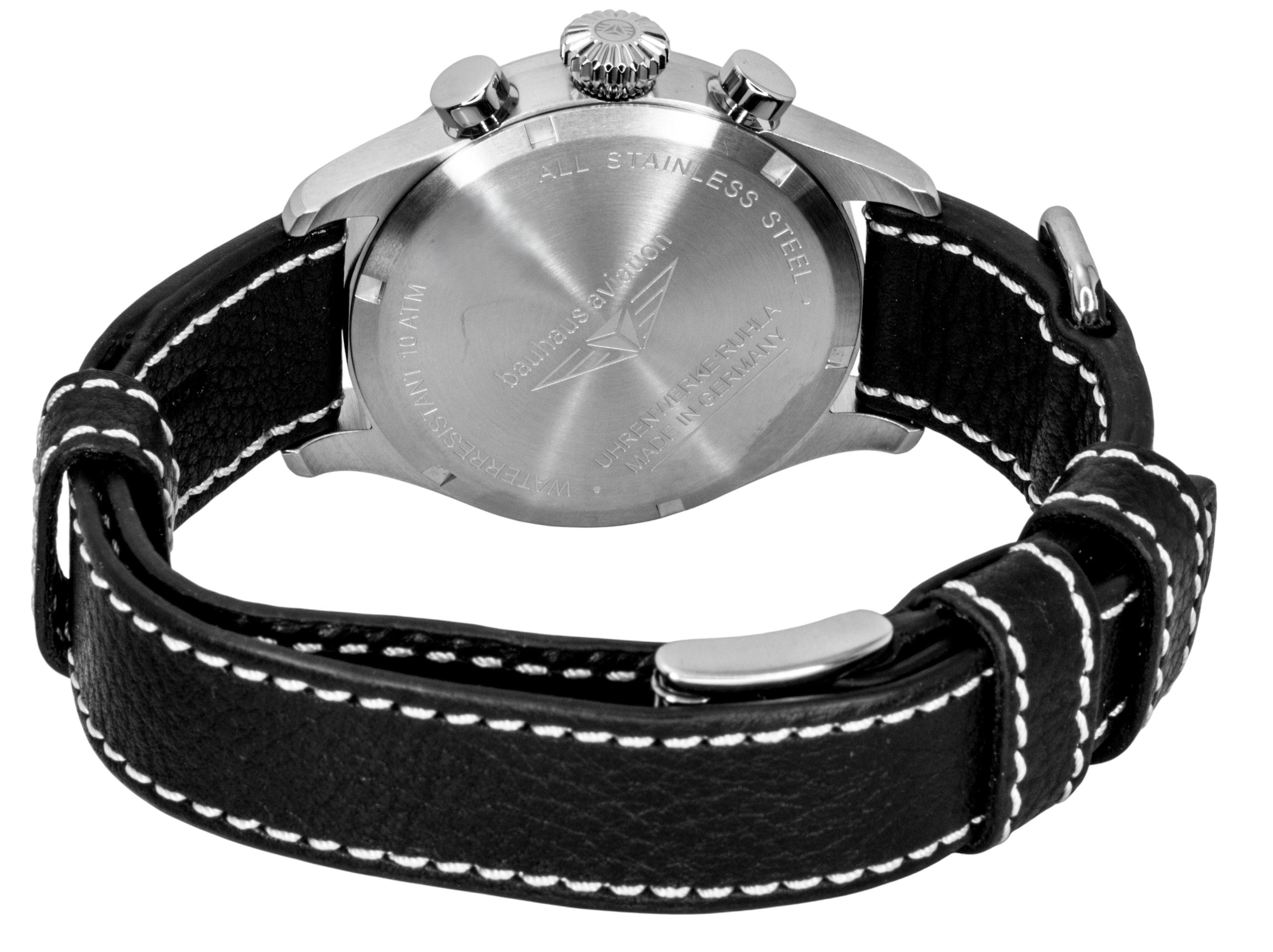 Bauhaus Aviation Chronograph Leather Strap Black Dial Quartz 27885 100M Men's Watch - Prestige Stones