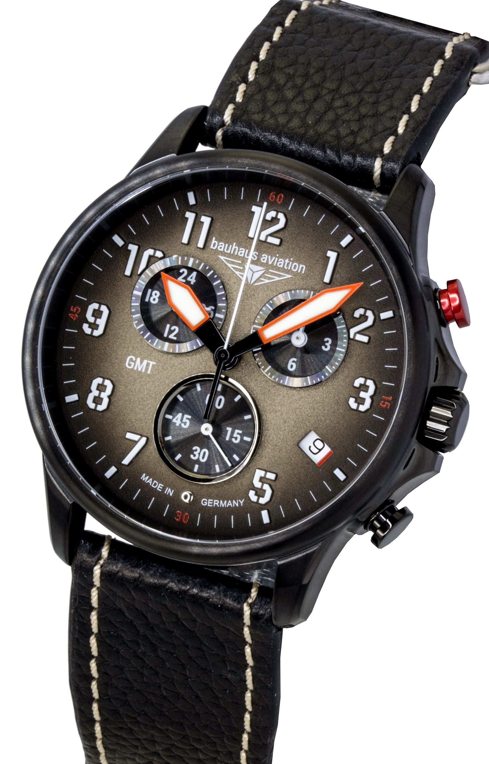 Bauhaus Aviation Chronograph Leather Strap Brown Dial Quartz 28861 100M Men's Watch - Prestige Stones