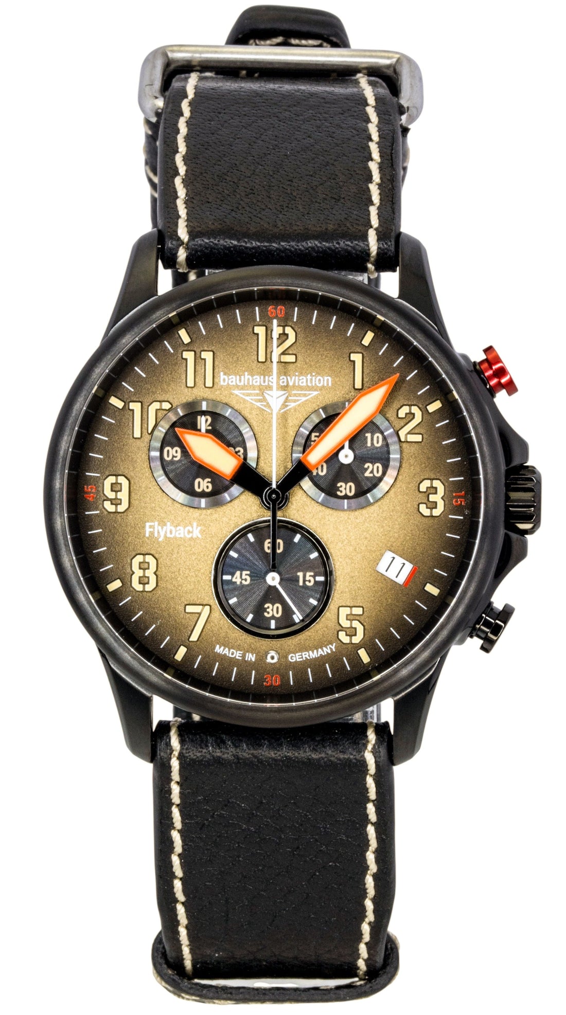 Bauhaus Aviation Flyback Chronograph Leather Strap Brown Dial Quartz 28885 100M Men's Watch - Prestige Stones