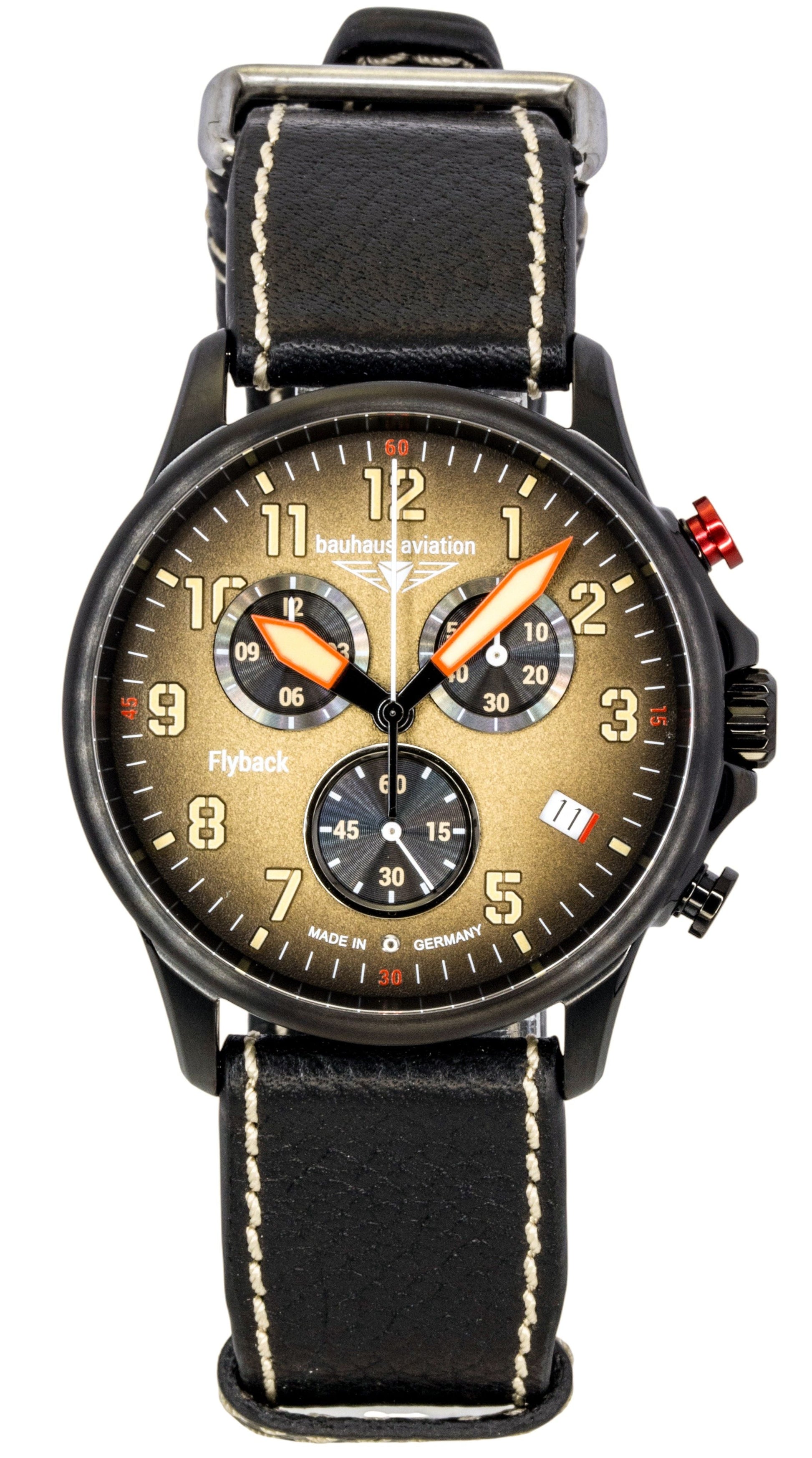 Bauhaus Aviation Flyback Chronograph Leather Strap Brown Dial Quartz 28885 100M Men's Watch - Prestige Stones