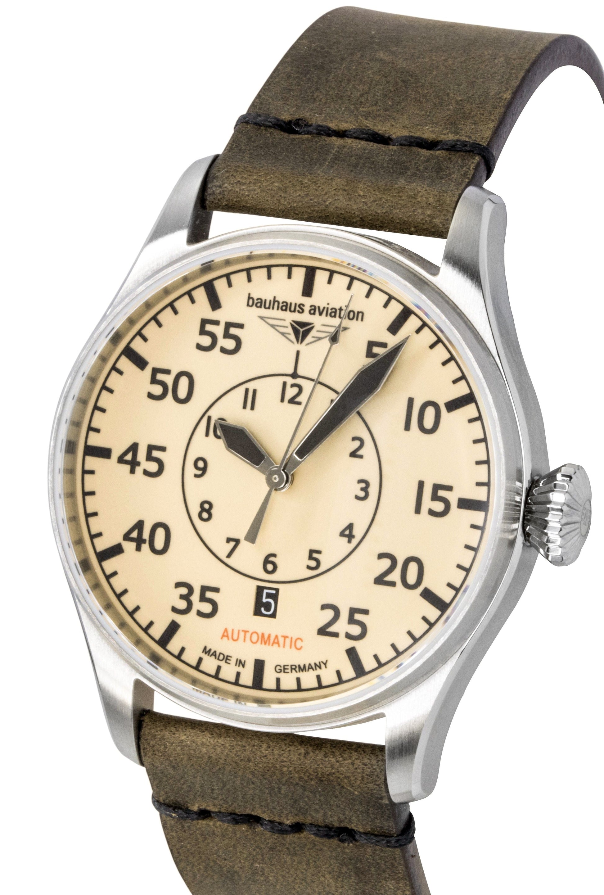 Bauhaus Aviation Leather Strap Beige Dial Automatic 27565 Men's Watch - Prestige Stones
