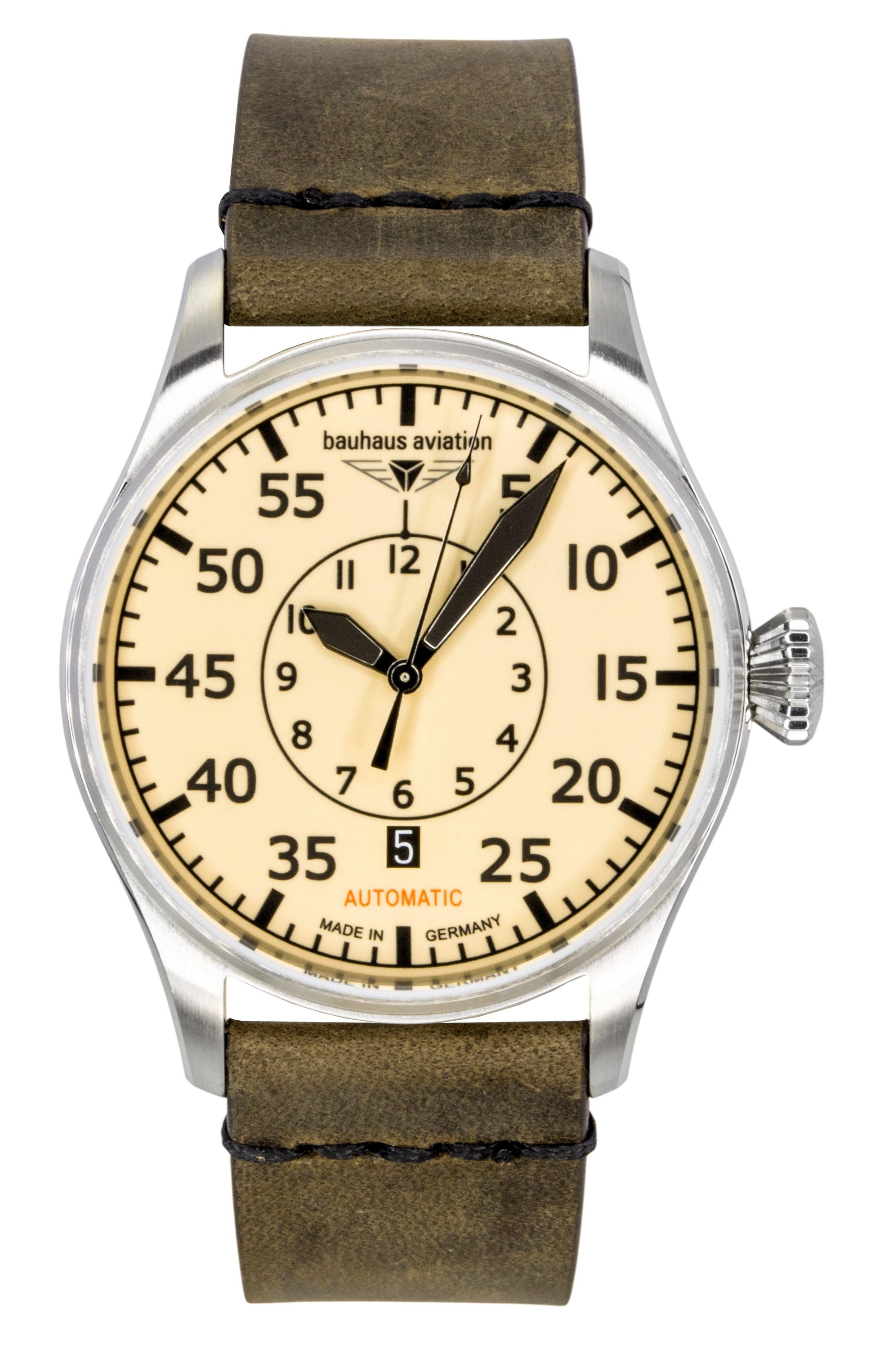 Bauhaus Aviation Leather Strap Beige Dial Automatic 27565 Men's Watch - Prestige Stones
