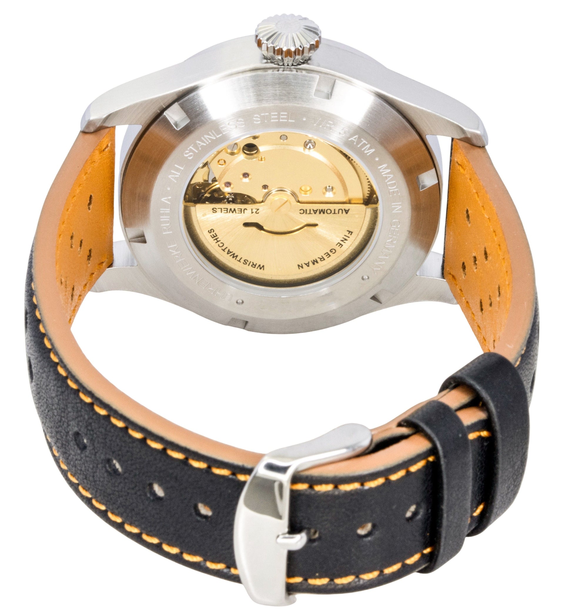 Bauhaus Aviation Leather Strap Black Dial Automatic 27665 Men's Watch - Prestige Stones