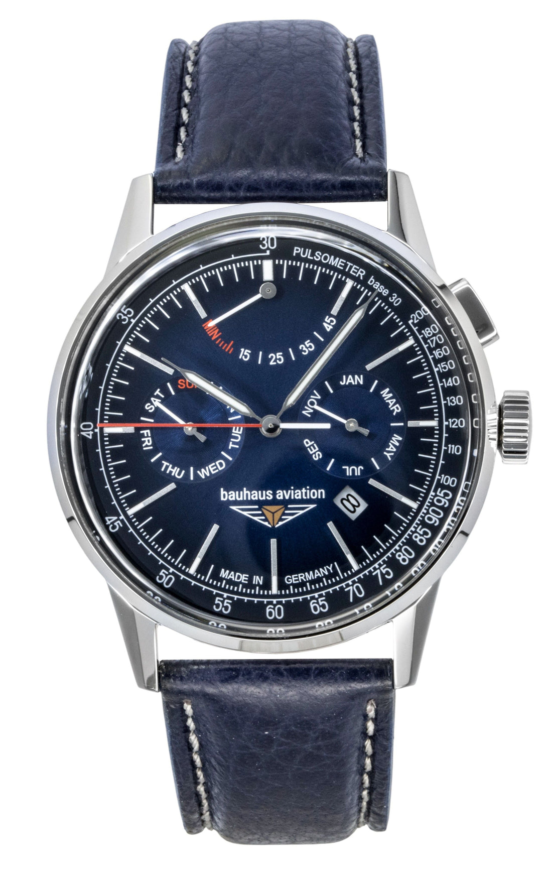 Bauhaus Aviation Leather Strap Blue Dial Automatic 23623 Men's Watch - Prestige Stones