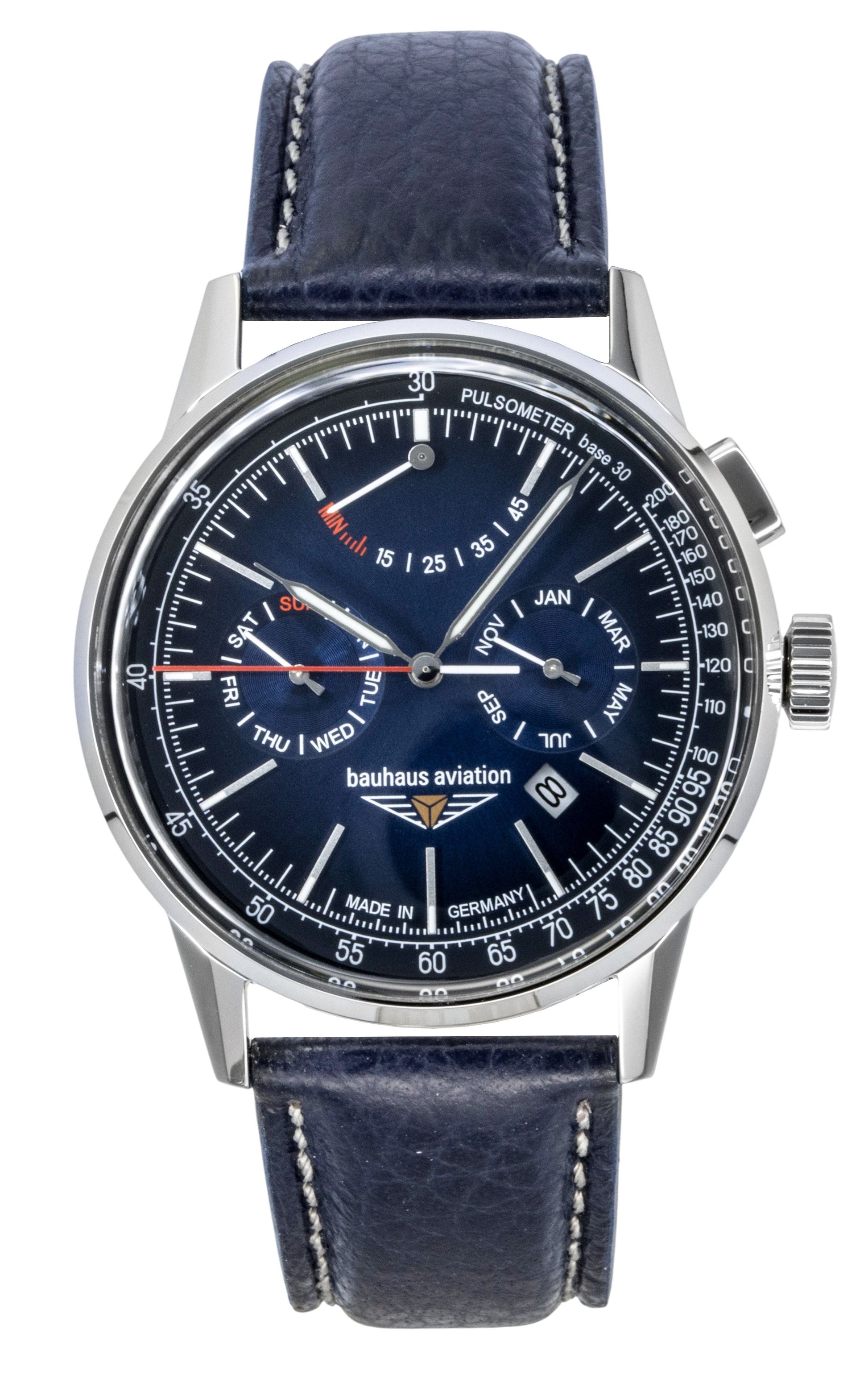 Bauhaus Aviation Leather Strap Blue Dial Automatic 23623 Men's Watch - Prestige Stones