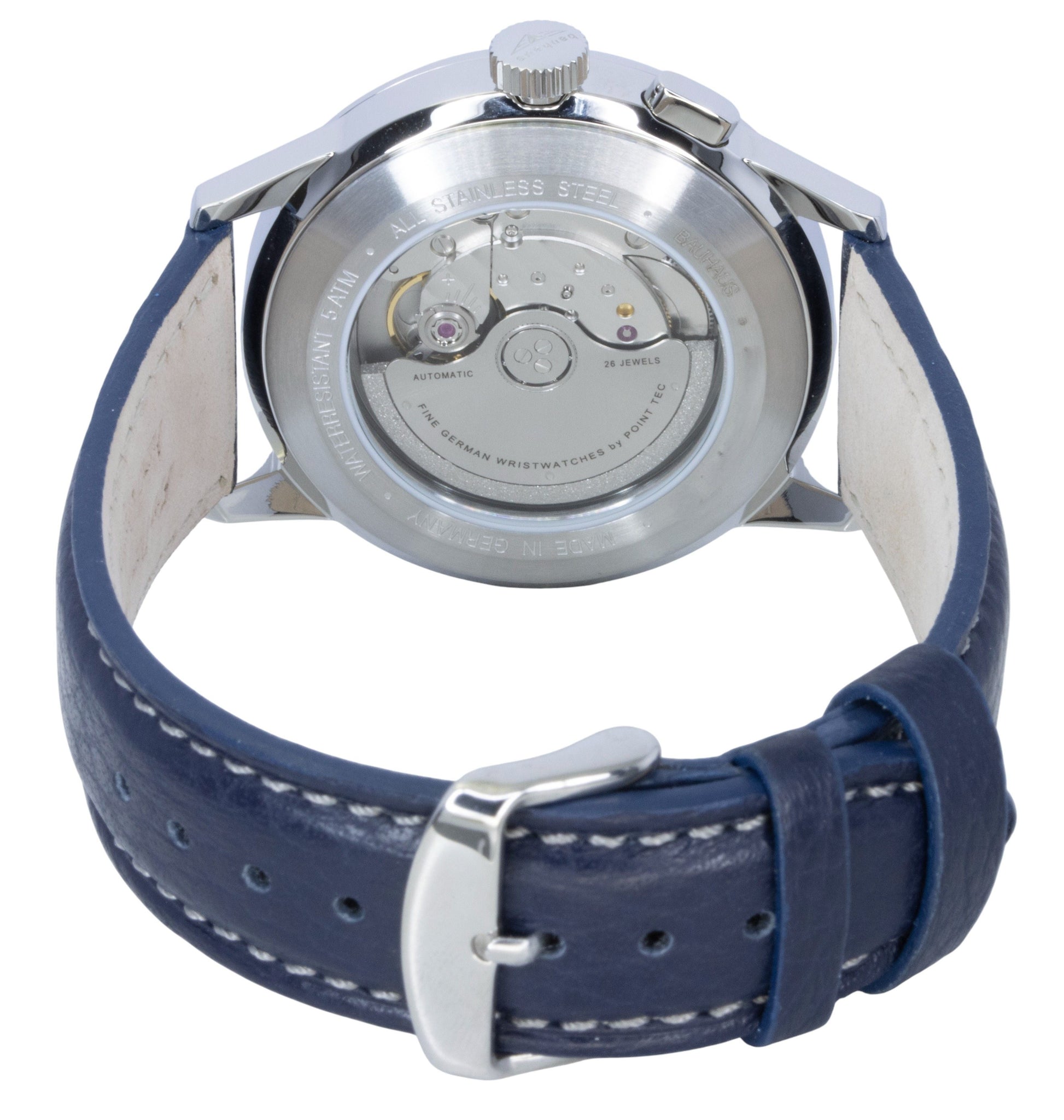 Bauhaus Aviation Leather Strap Blue Dial Automatic 23623 Men's Watch - Prestige Stones