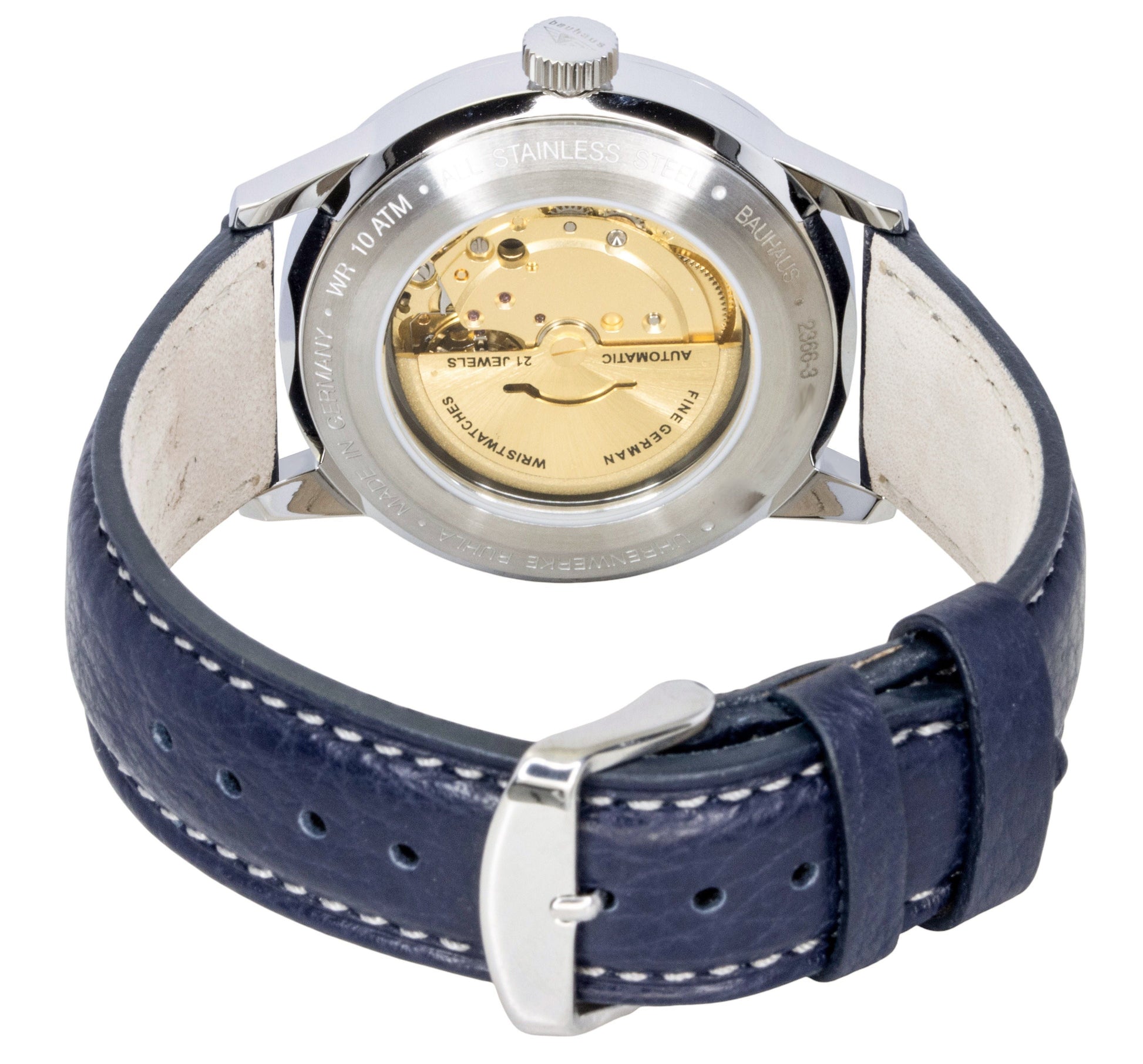 Bauhaus Aviation Leather Strap Blue Dial Automatic 23663 100M Men's Watch - Prestige Stones
