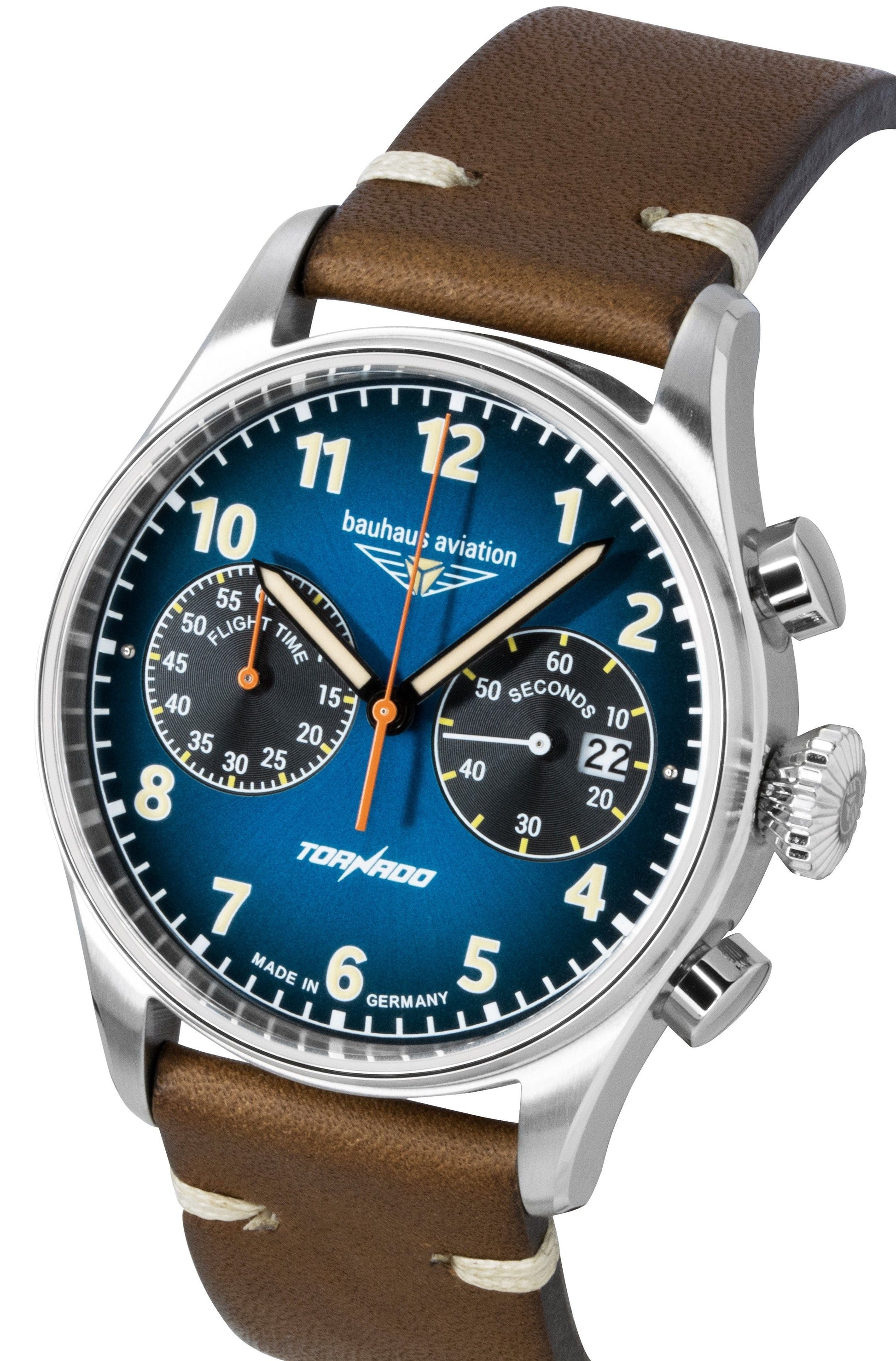 Bauhaus Aviation Tornado chronograph Leather Strap Blue Dial Quartz 27723 Men's Watch - Prestige Stones