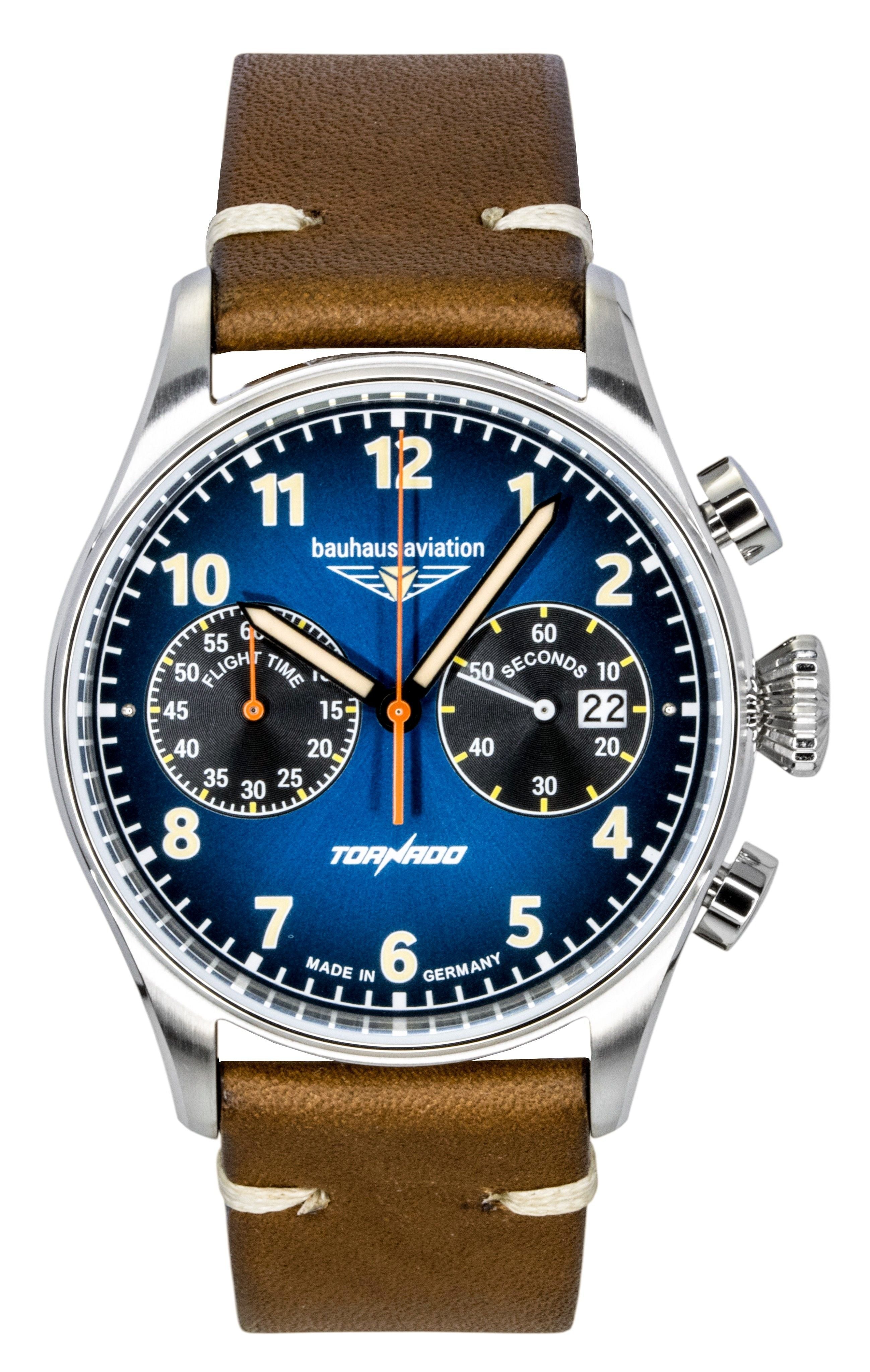 Bauhaus Aviation Tornado chronograph Leather Strap Blue Dial Quartz 27723 Men's Watch - Prestige Stones