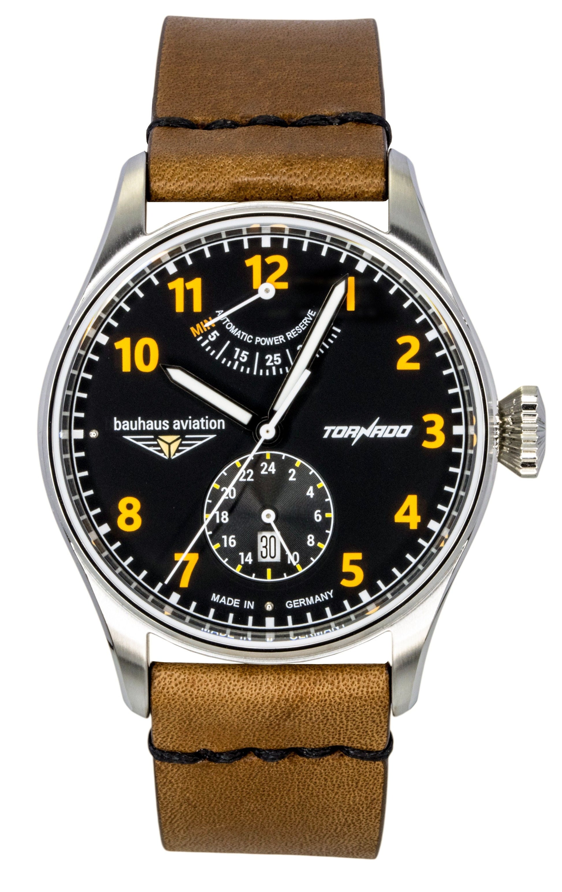 Bauhaus Aviation Tornado Leather Strap Black Dial Automatic 27905 Men's Watch - Prestige Stones