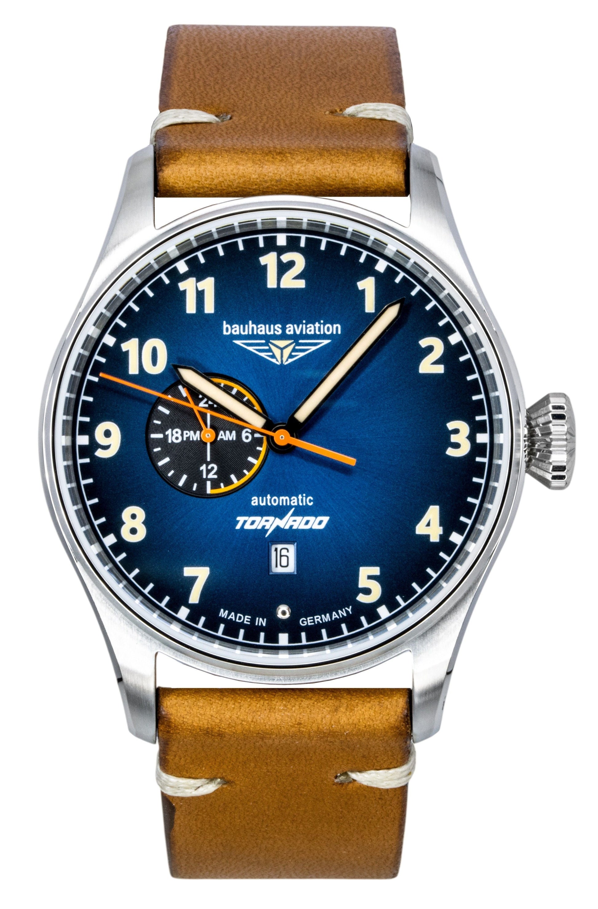 Bauhaus Aviation Tornado Leather Strap Blue Dial Automatic 27643 Men's Watch - Prestige Stones