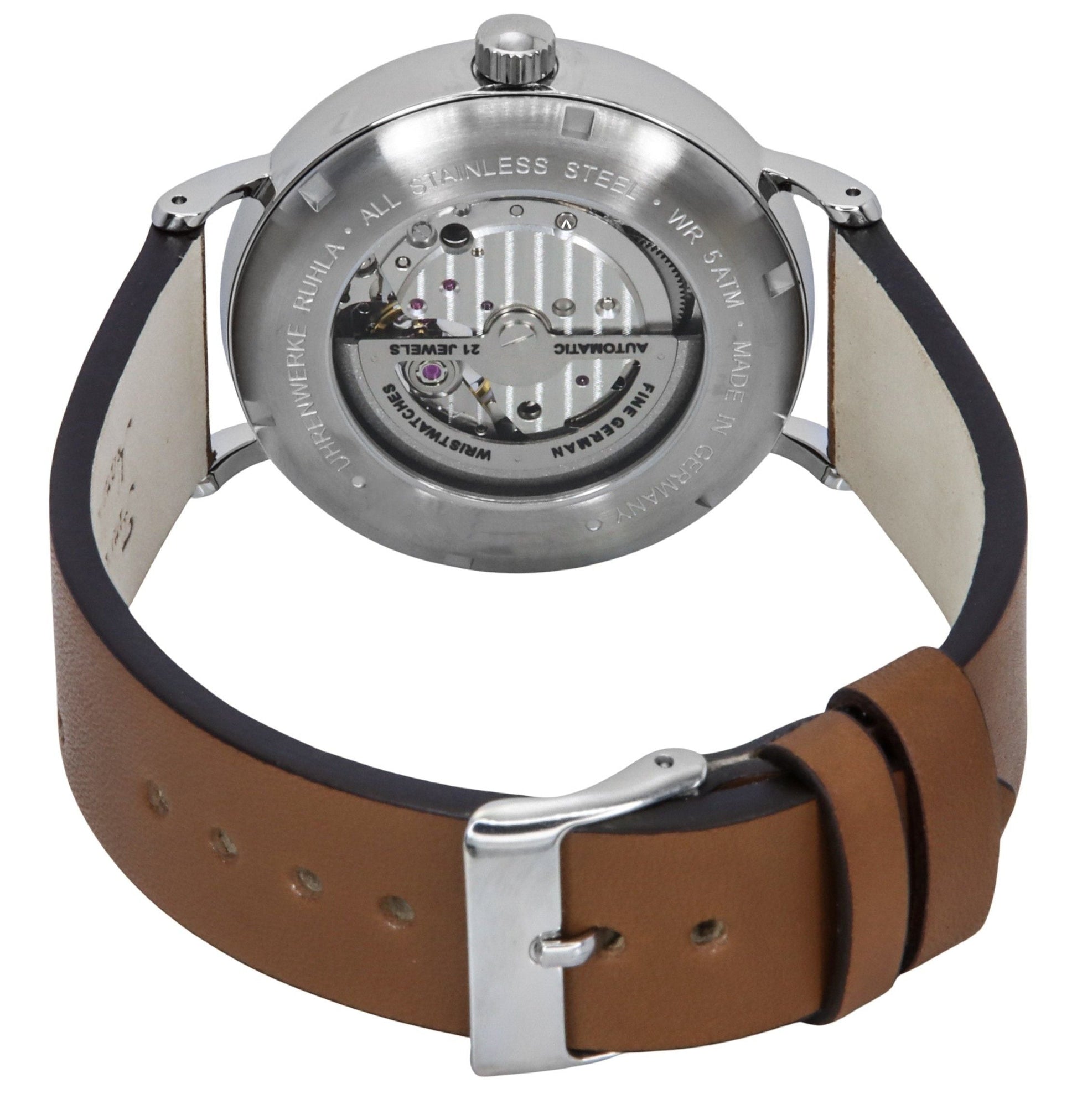 Bauhaus Classic Leather Strap Dark Green Open Heart Dial Automatic 21664 Men's Watch - Prestige Stones