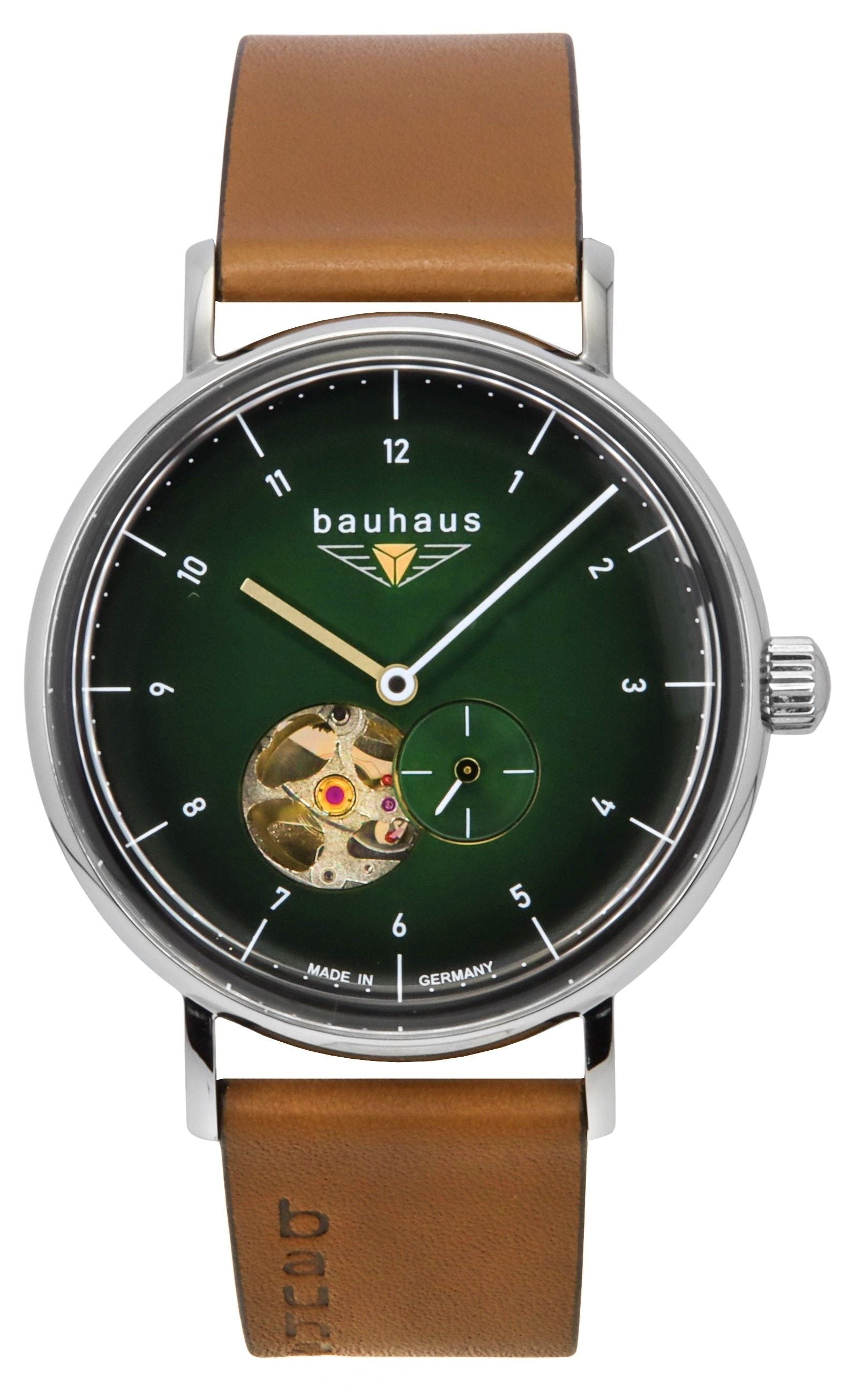 Bauhaus Classic Leather Strap Dark Green Open Heart Dial Automatic 21664 Men's Watch - Prestige Stones