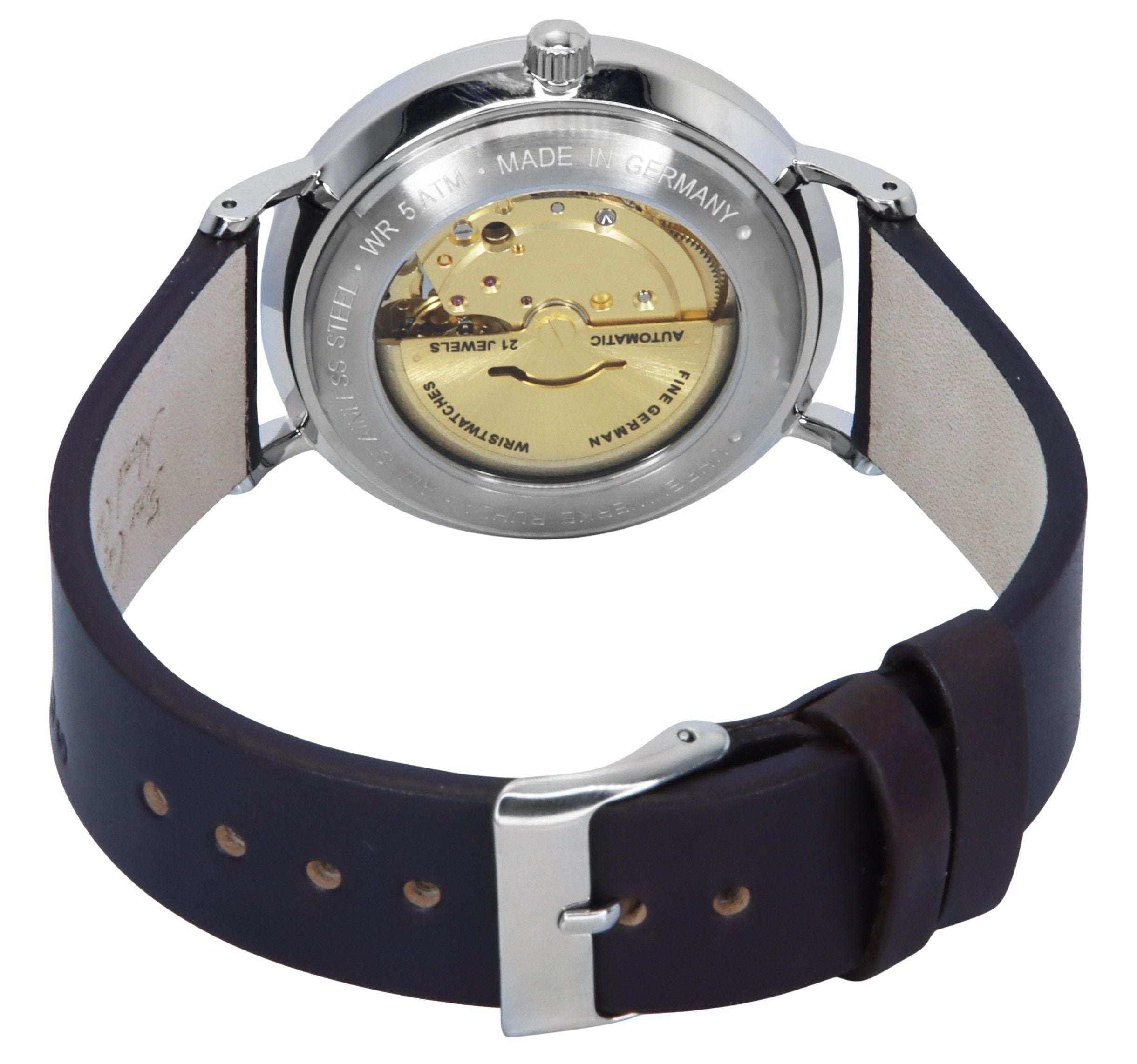 Bauhaus Classic Leather Strap White Dial Automatic 21621 Men's Watch - Prestige Stones
