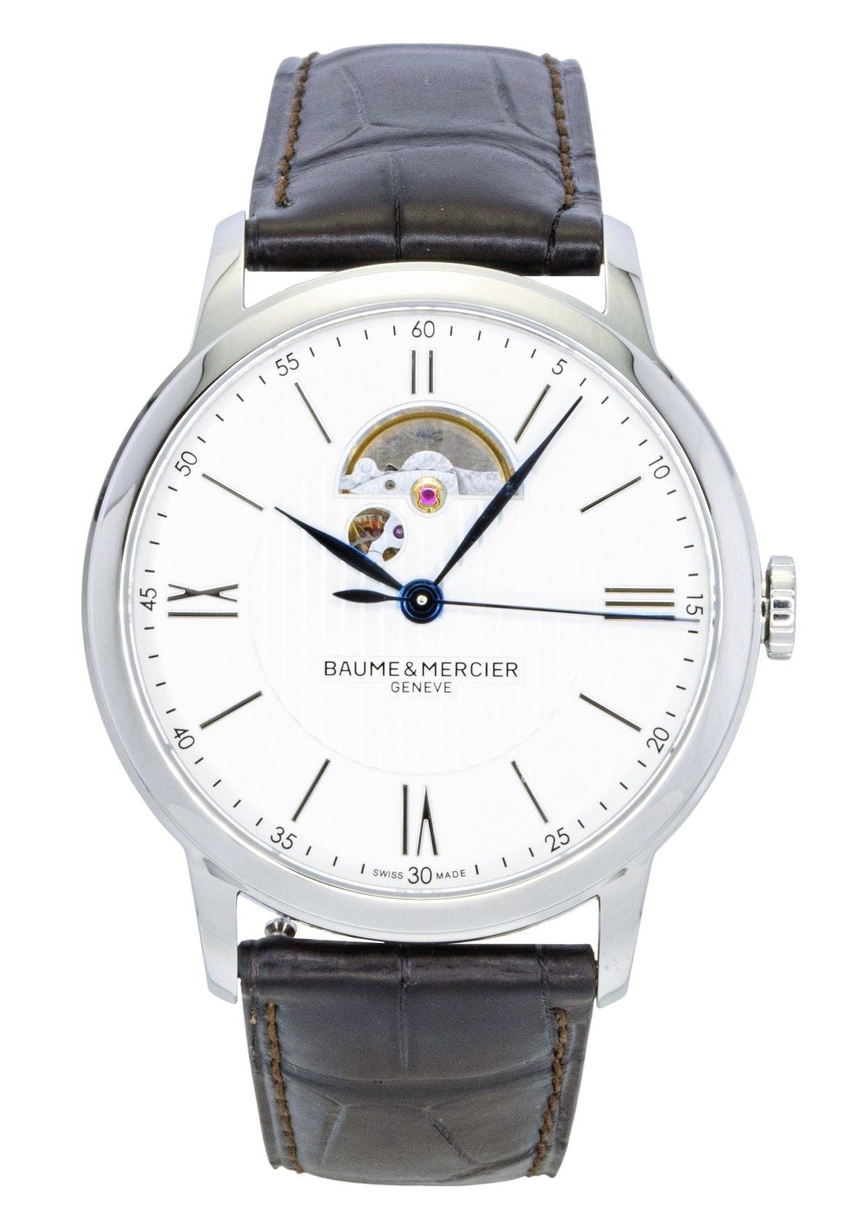 Baume & Mercier Classima Leather Strap Open Heart Silver Dial Automatic M0A10524 Men's Watch - Prestige Stones