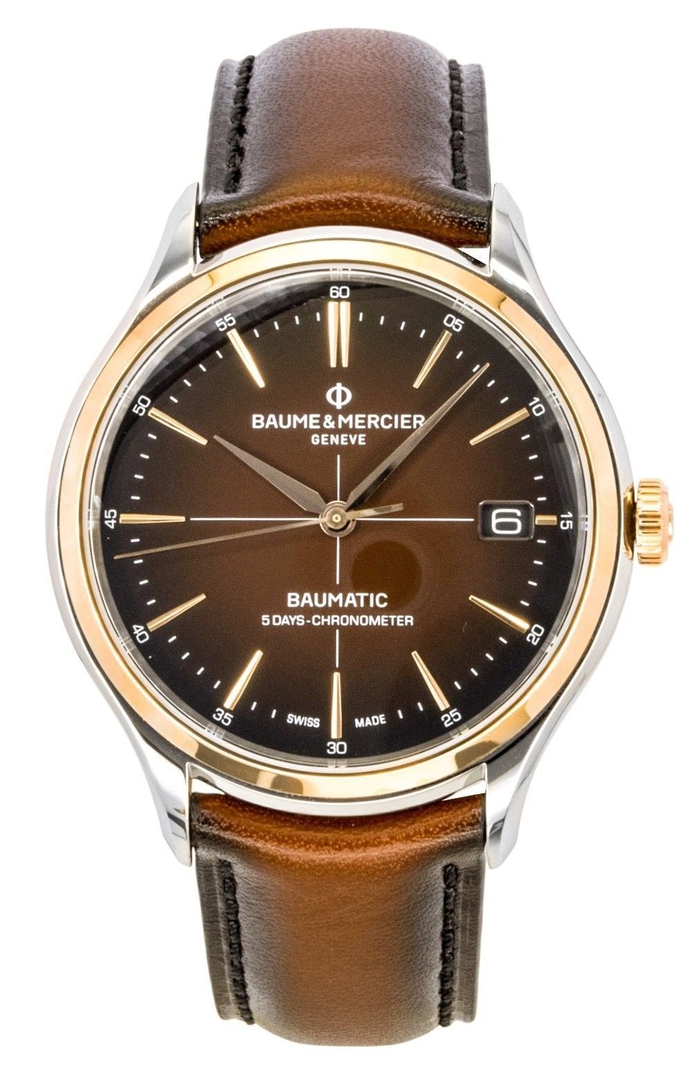 Baume & Mercier Clifton Leather Strap Brown Dial Automatic M0A10713 Men's Watch - Prestige Stones