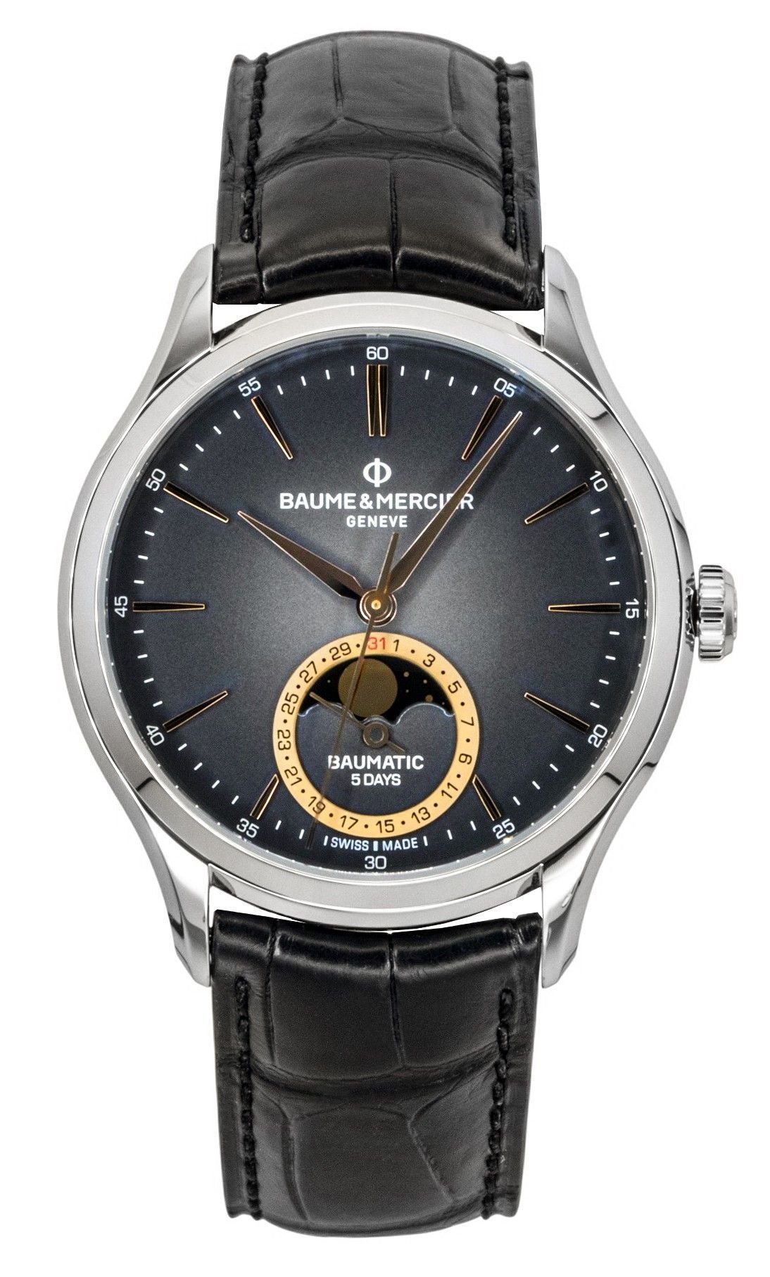 Baume & Mercier Clifton Leather Strap Moon phase Black Dial Automatic M0A10758 Men's Watch - Prestige Stones